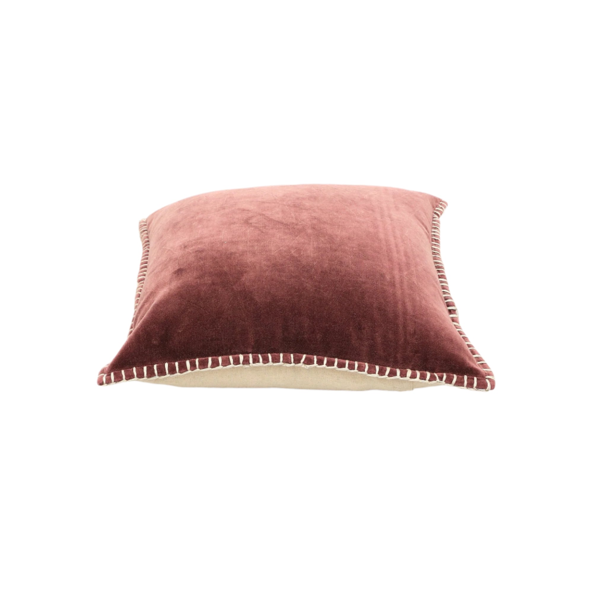 Stonewashed Cotton Velvet Throw Pillow with Decorative Handstiched Edges