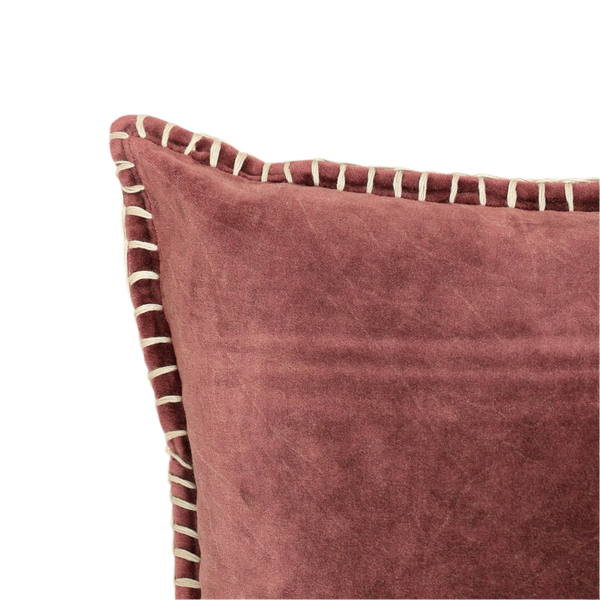 Stonewashed Cotton Velvet Throw Pillow with Decorative Handstiched Edges