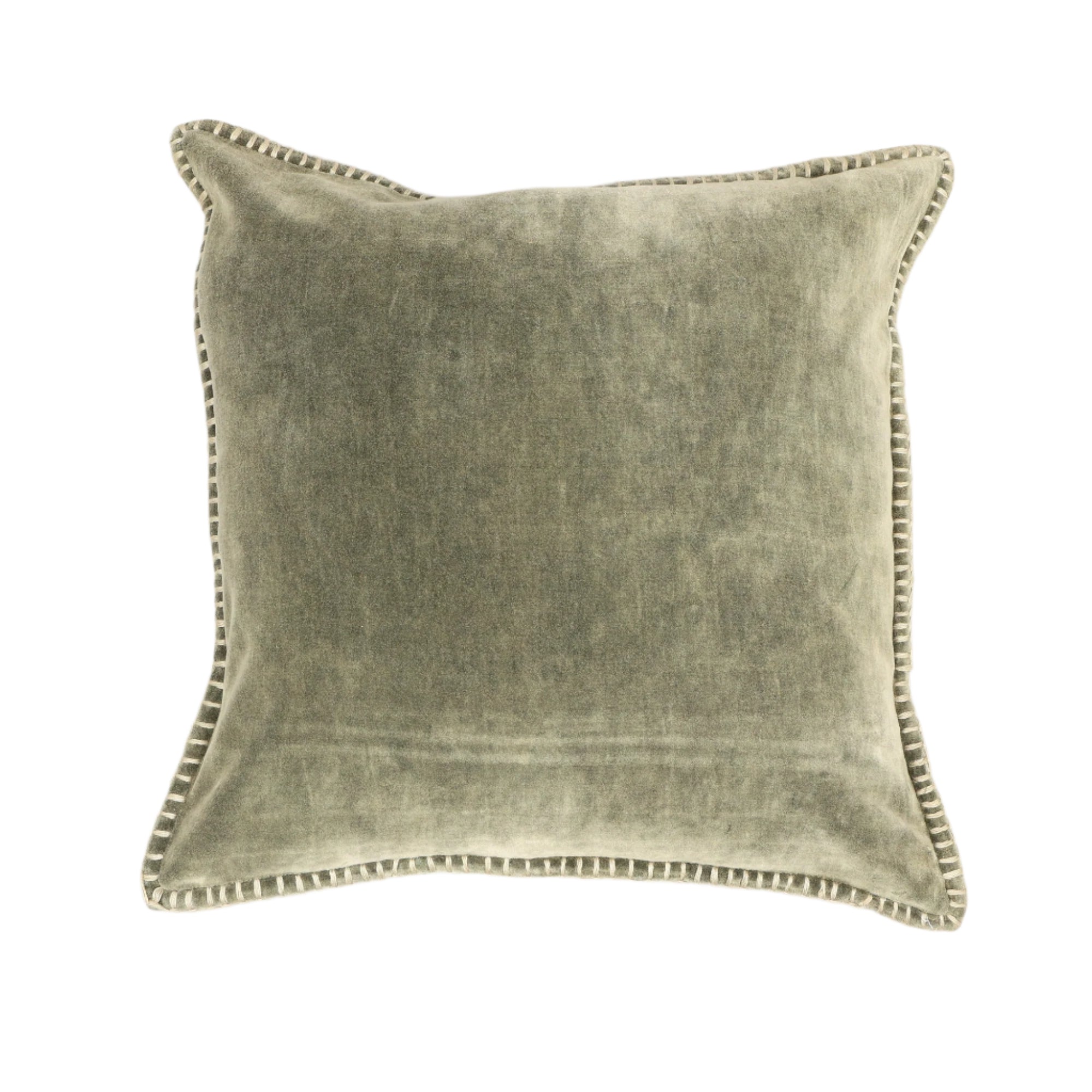 Stonewashed Cotton Velvet Throw Pillow with Decorative Handstiched Edges