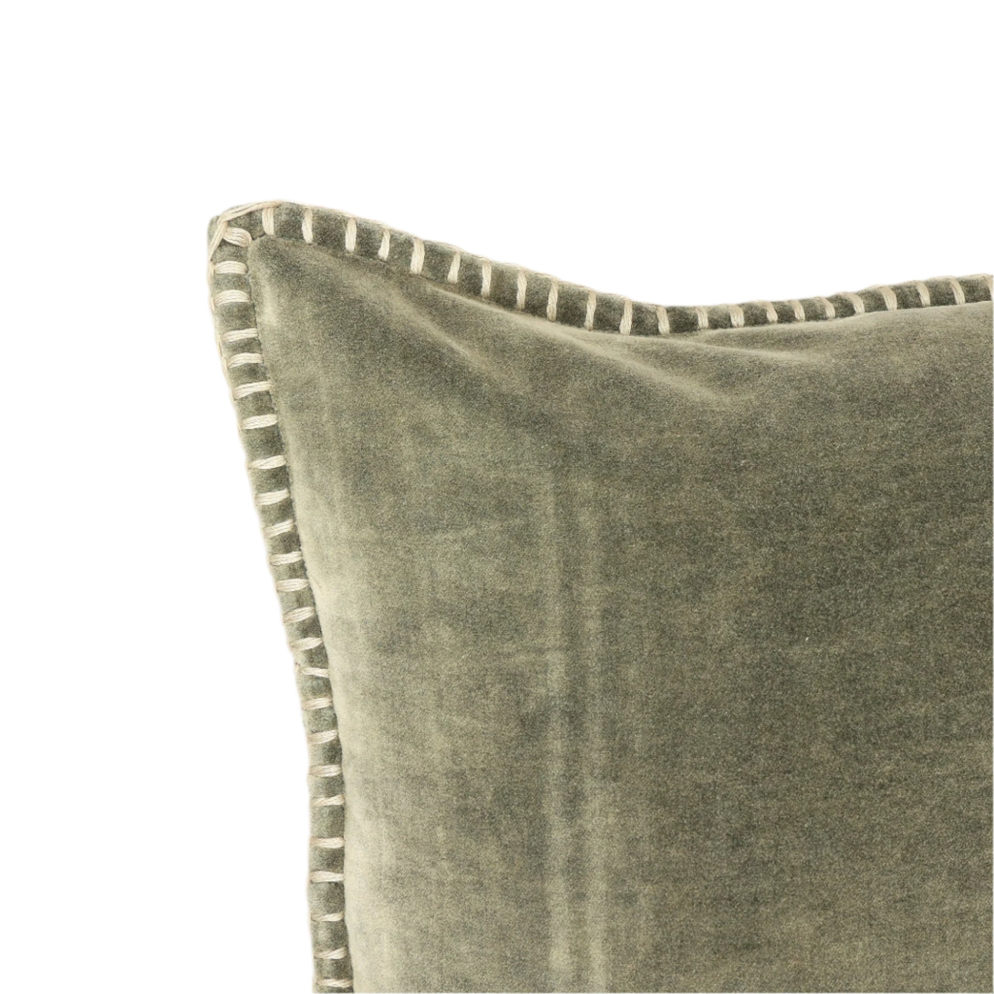 Stonewashed Cotton Velvet Throw Pillow with Decorative Handstiched Edges