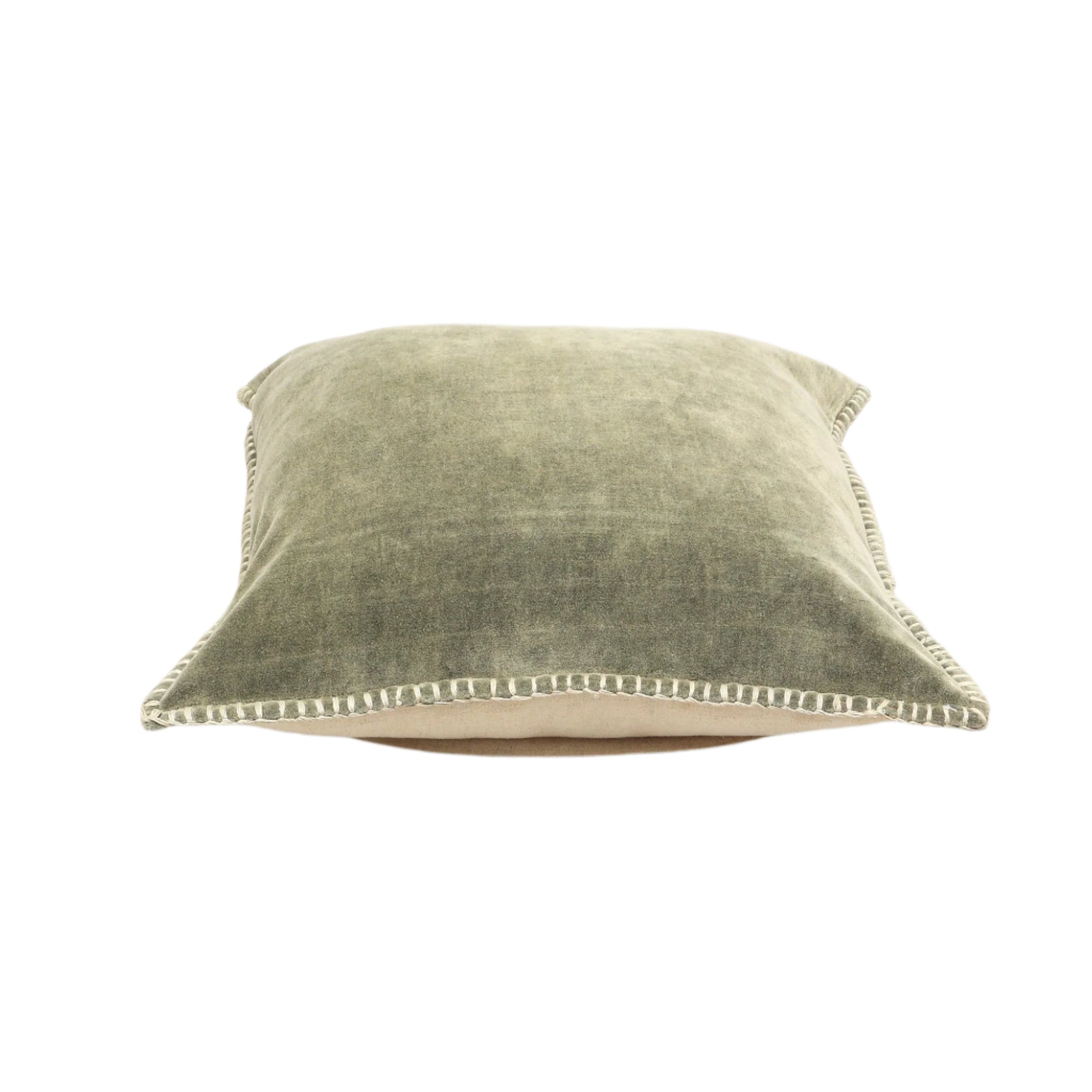 Stonewashed Cotton Velvet Throw Pillow with Decorative Handstiched Edges