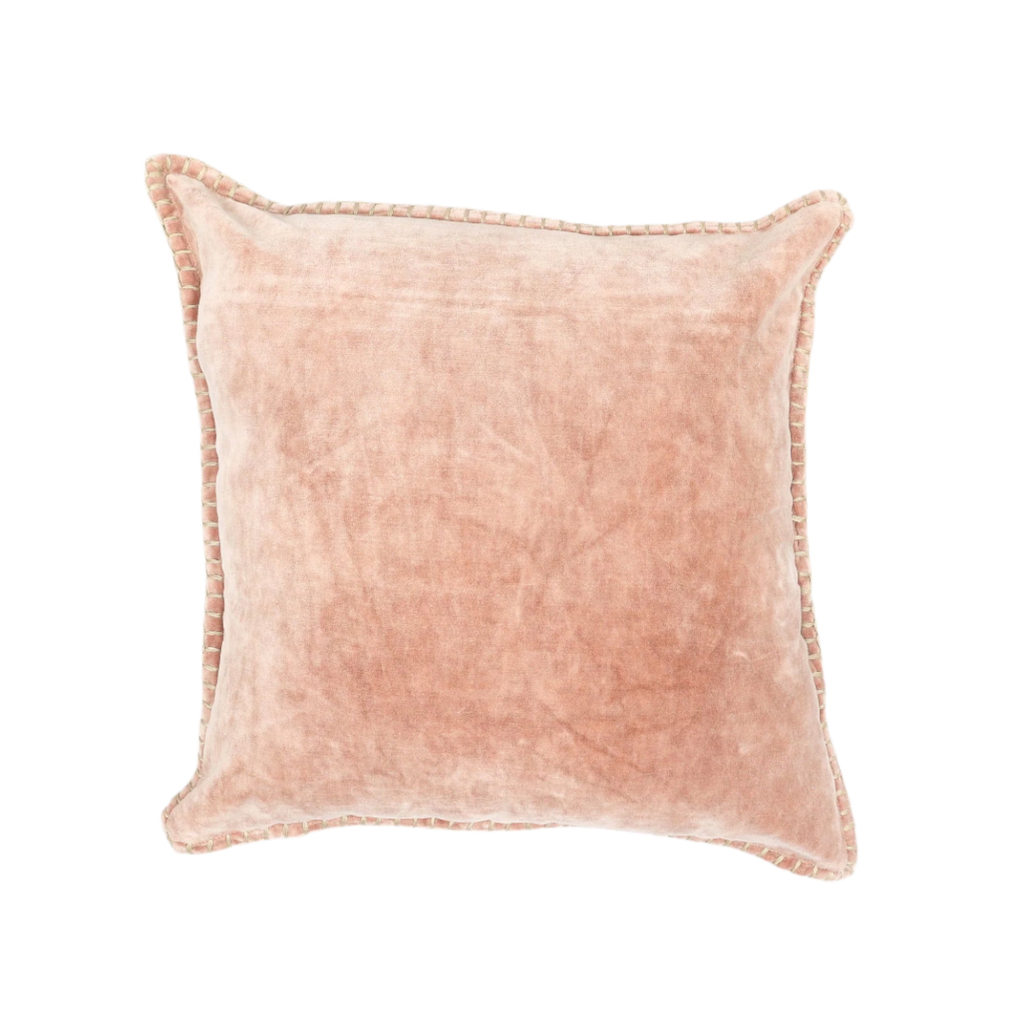 Stonewashed Cotton Velvet Throw Pillow with Decorative Handstiched Edges