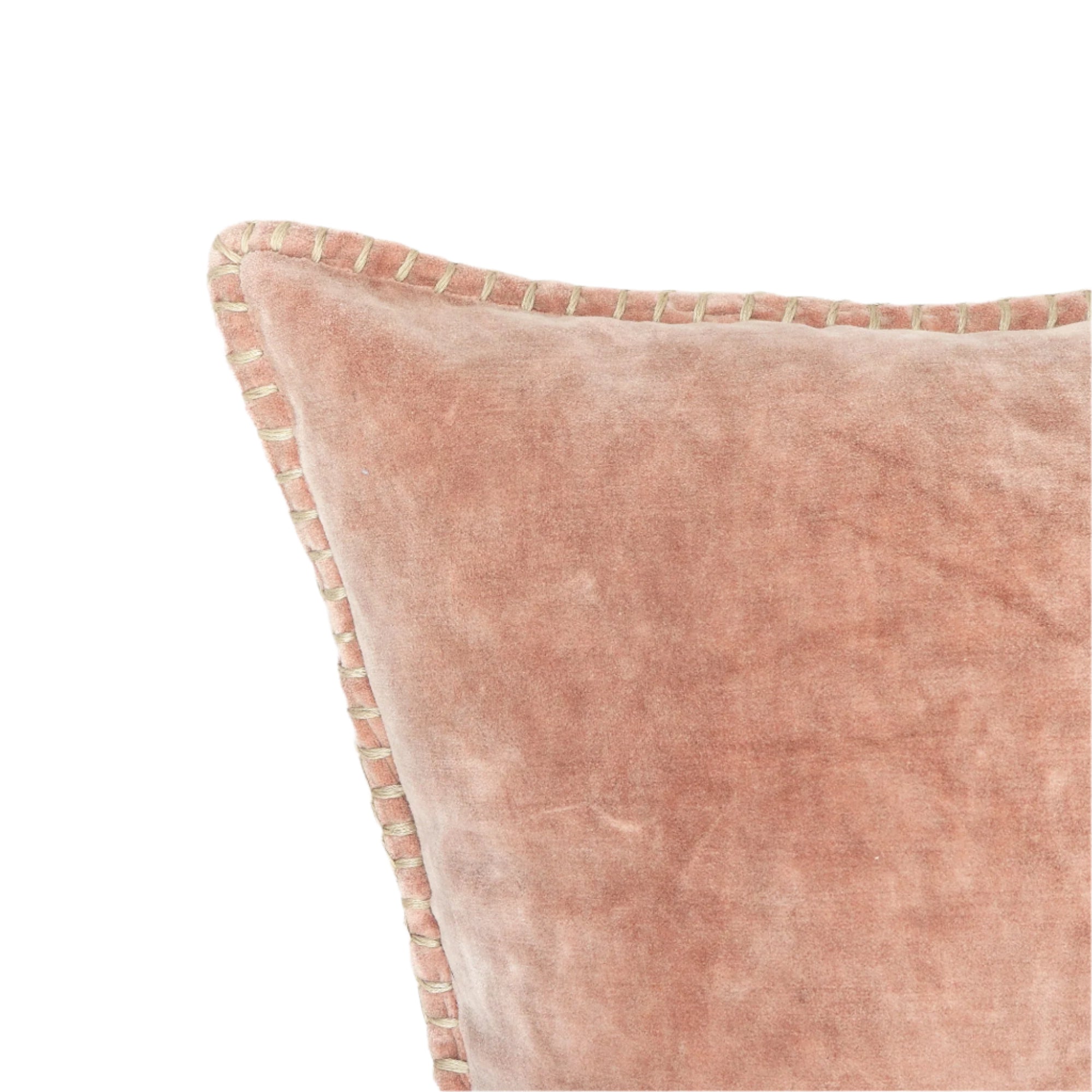 Stonewashed Cotton Velvet Throw Pillow with Decorative Handstiched Edges