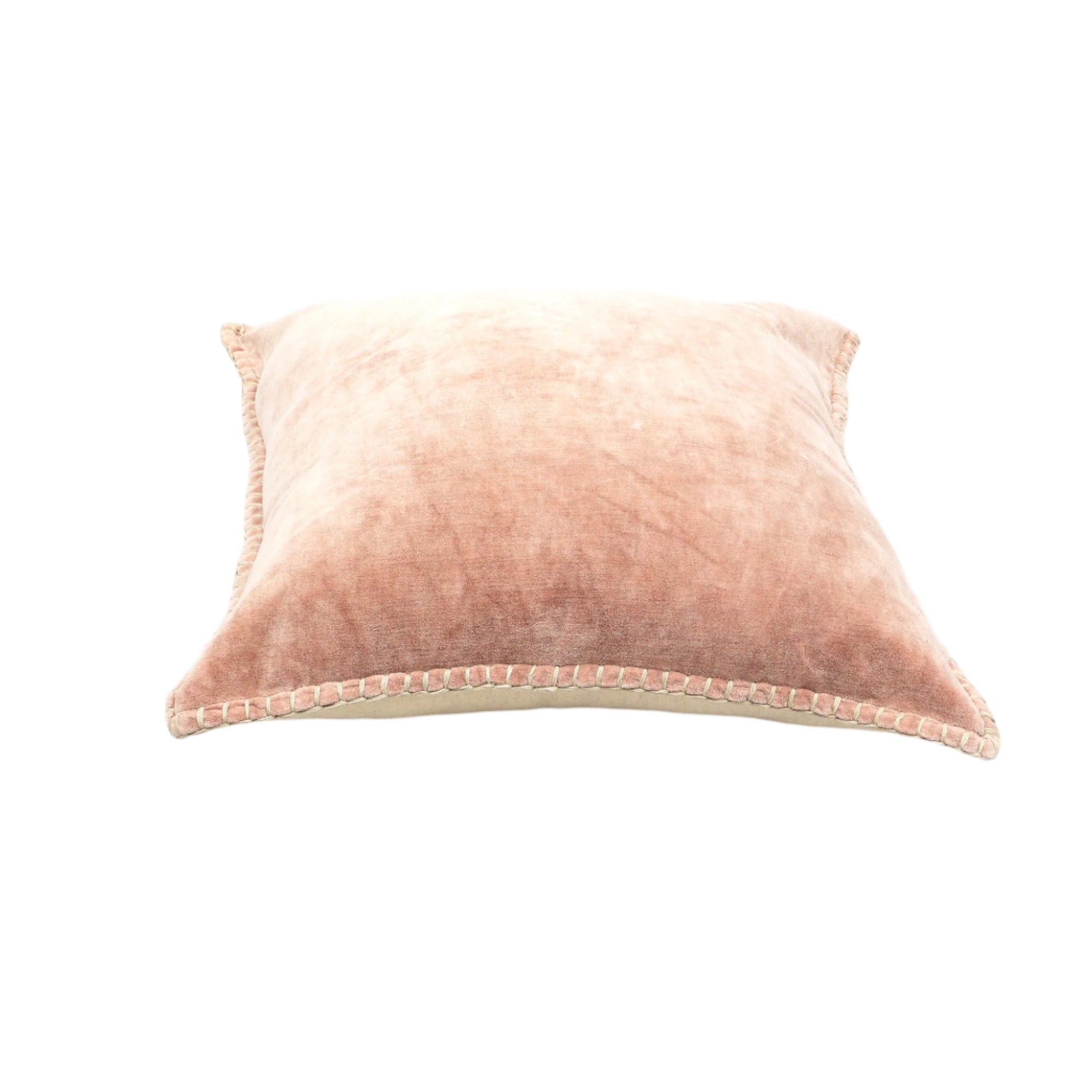 Stonewashed Cotton Velvet Throw Pillow with Decorative Handstiched Edges