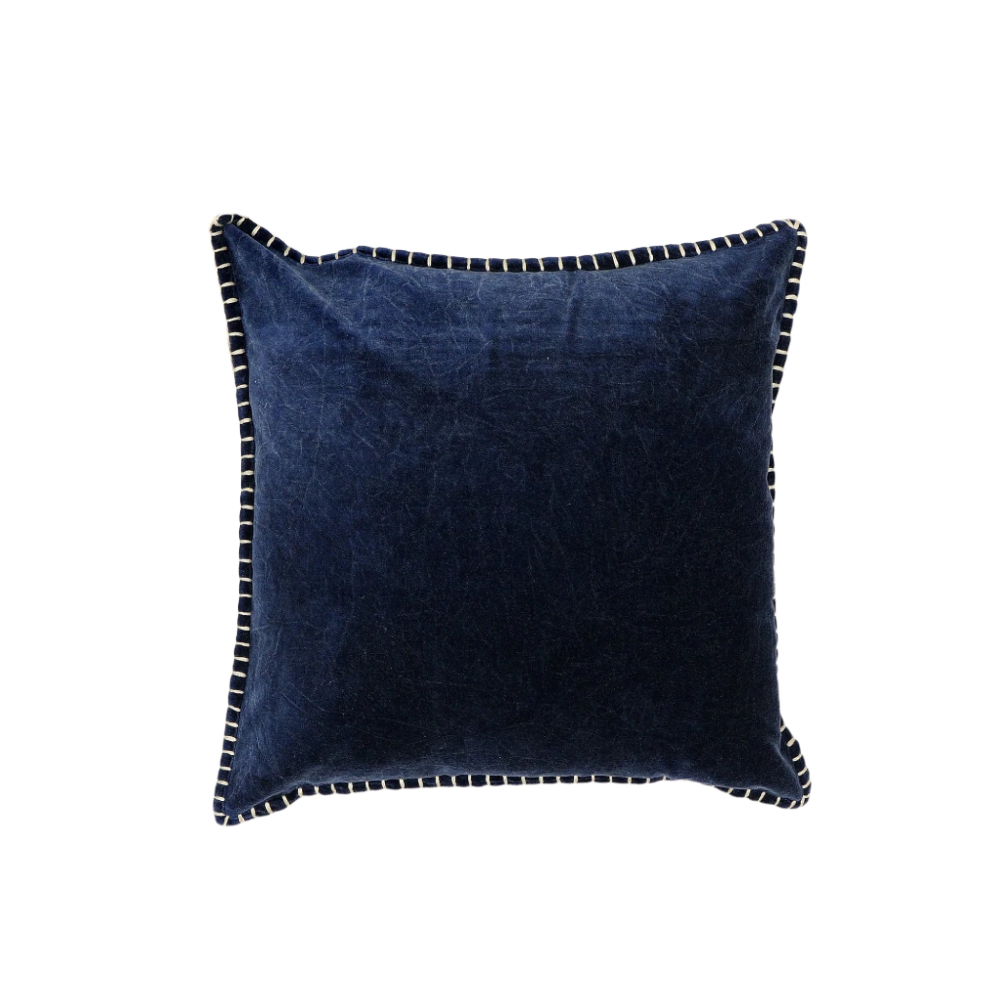 Stonewashed Cotton Velvet Throw Pillow with Decorative Handstiched Edges