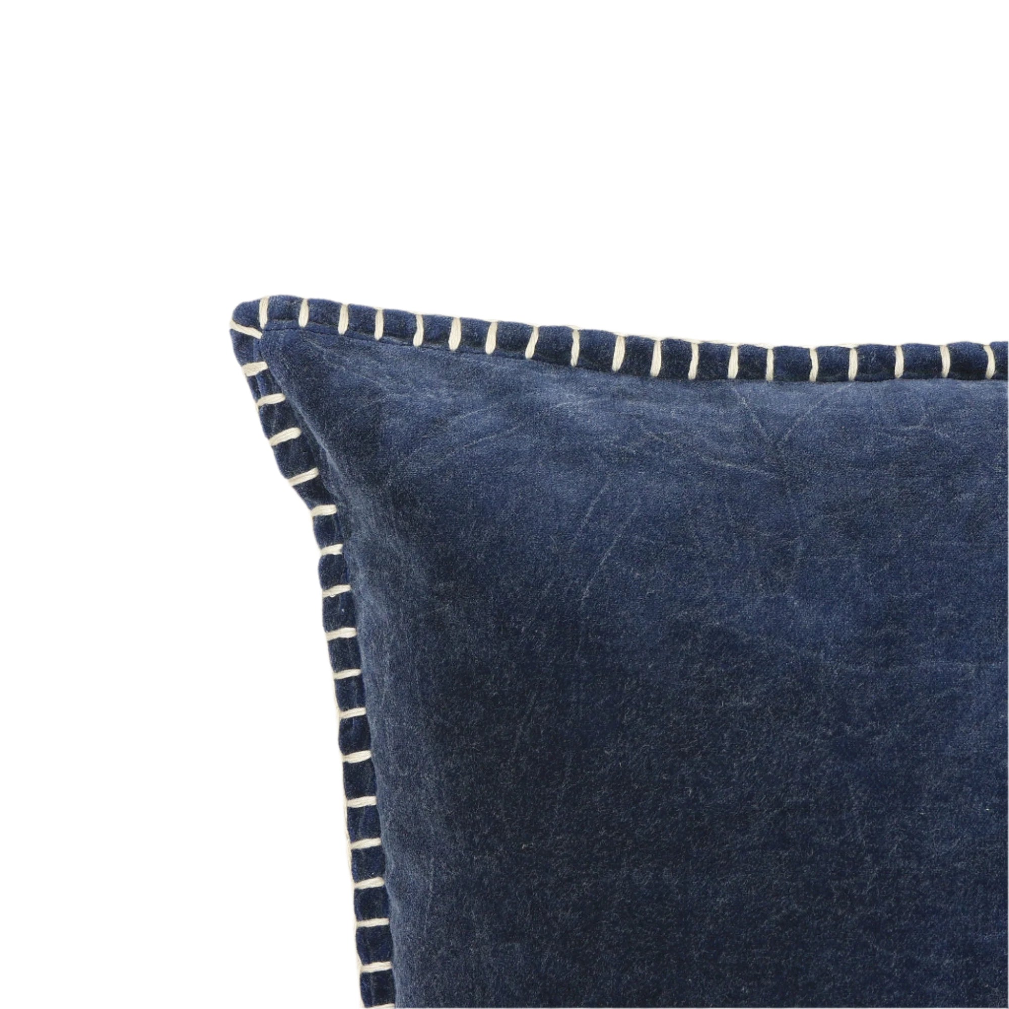 Stonewashed Cotton Velvet Throw Pillow with Decorative Handstiched Edges