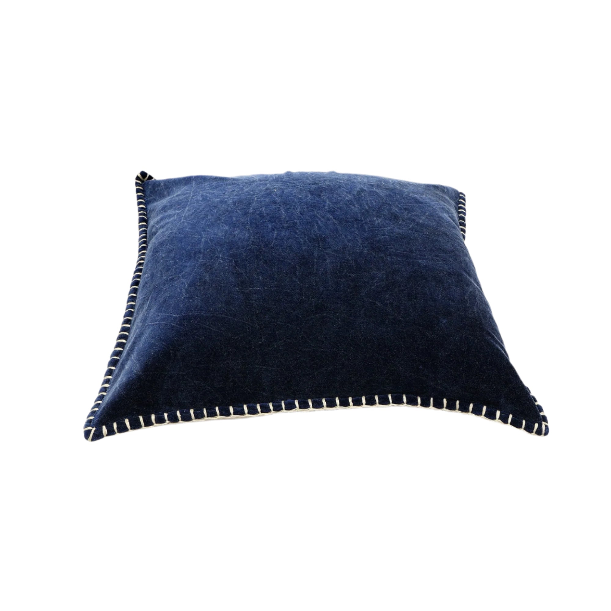 Stonewashed Cotton Velvet Throw Pillow with Decorative Handstiched Edges