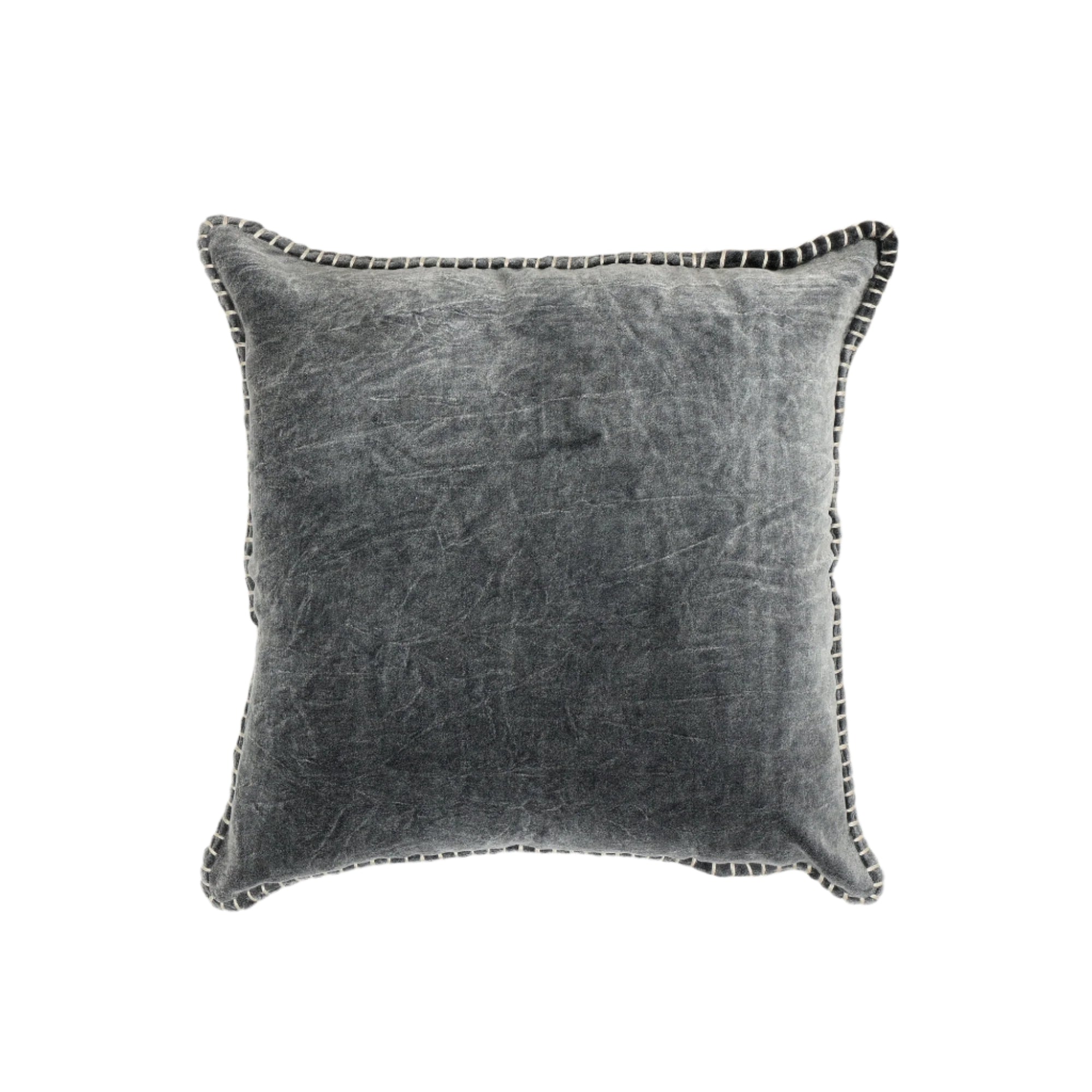 Stonewashed Cotton Velvet Throw Pillow with Decorative Handstiched Edges