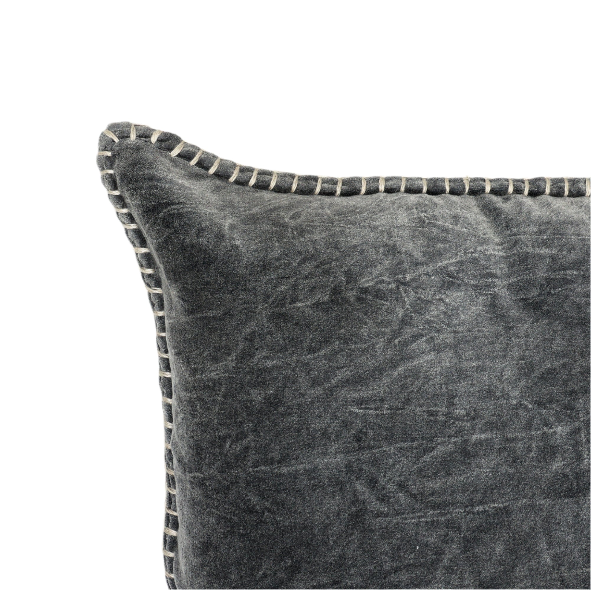 Stonewashed Cotton Velvet Throw Pillow with Decorative Handstiched Edges