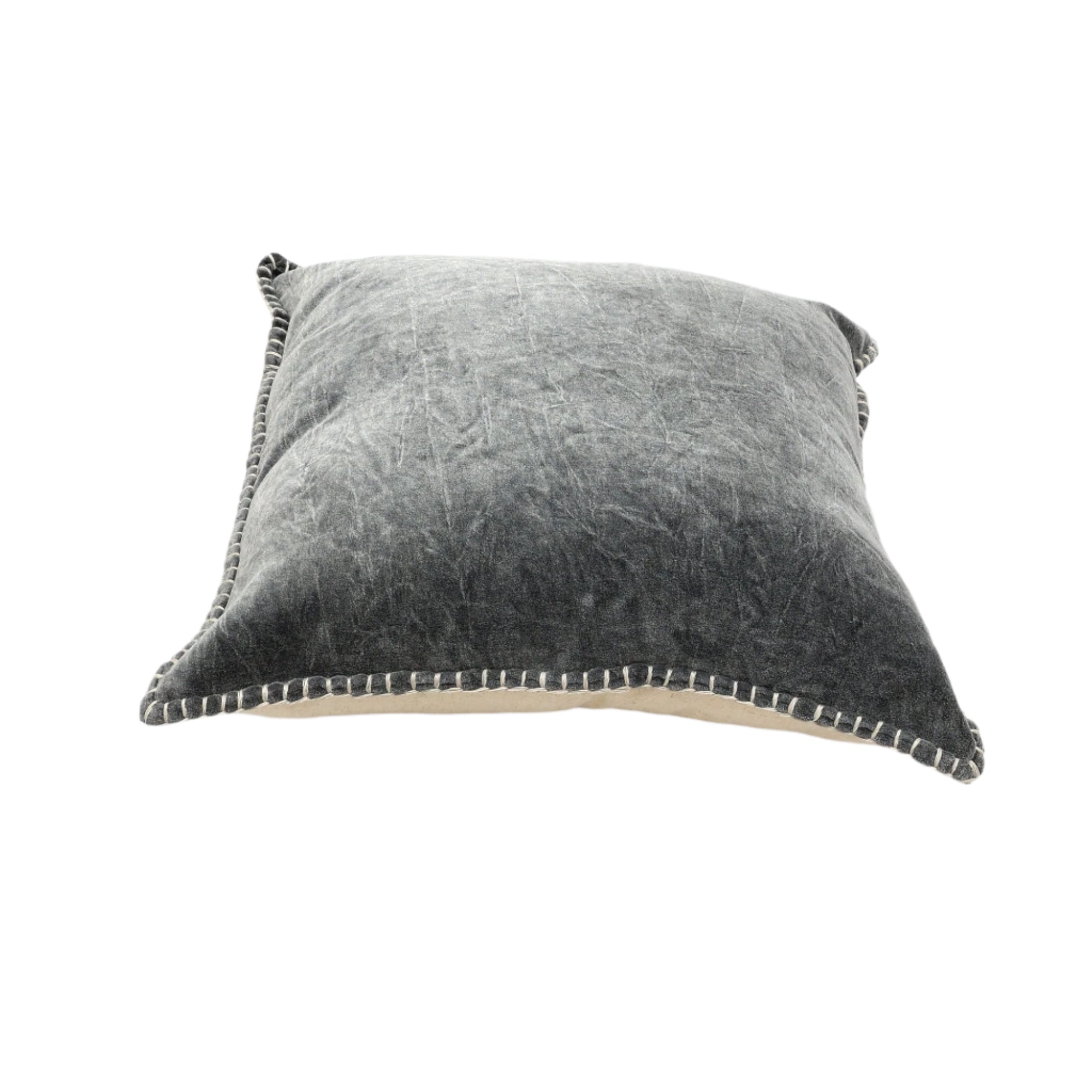 Stonewashed Cotton Velvet Throw Pillow with Decorative Handstiched Edges