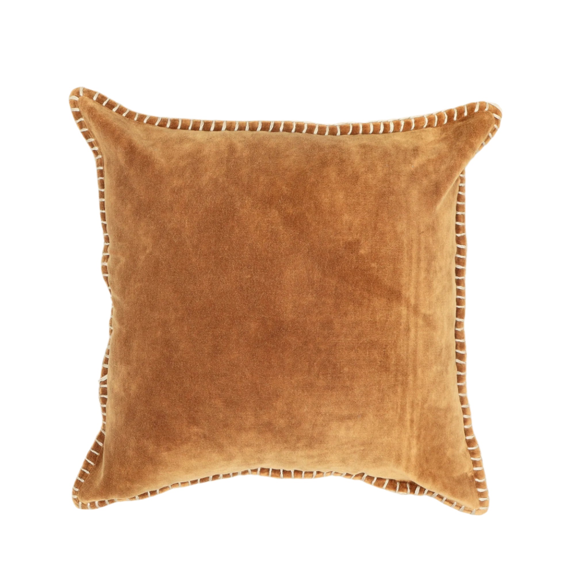 Stonewashed Cotton Velvet Throw Pillow with Decorative Handstiched Edges