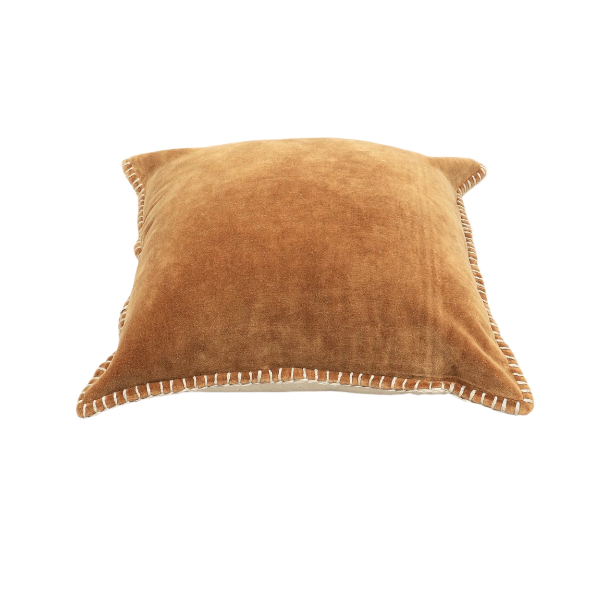 Stonewashed Cotton Velvet Throw Pillow with Decorative Handstiched Edges