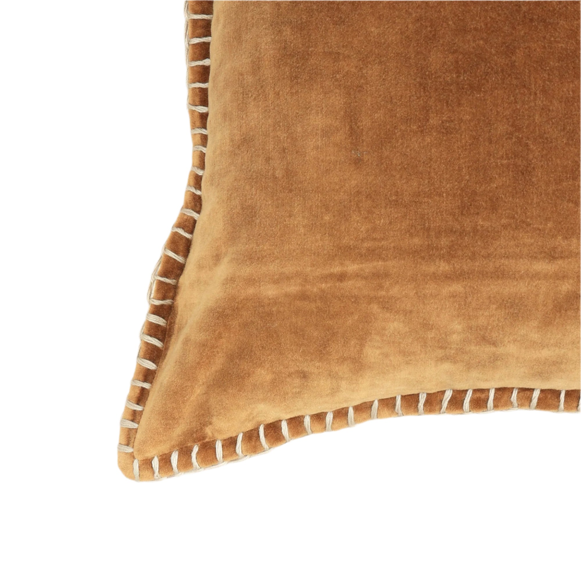 Stonewashed Cotton Velvet Throw Pillow with Decorative Handstiched Edges