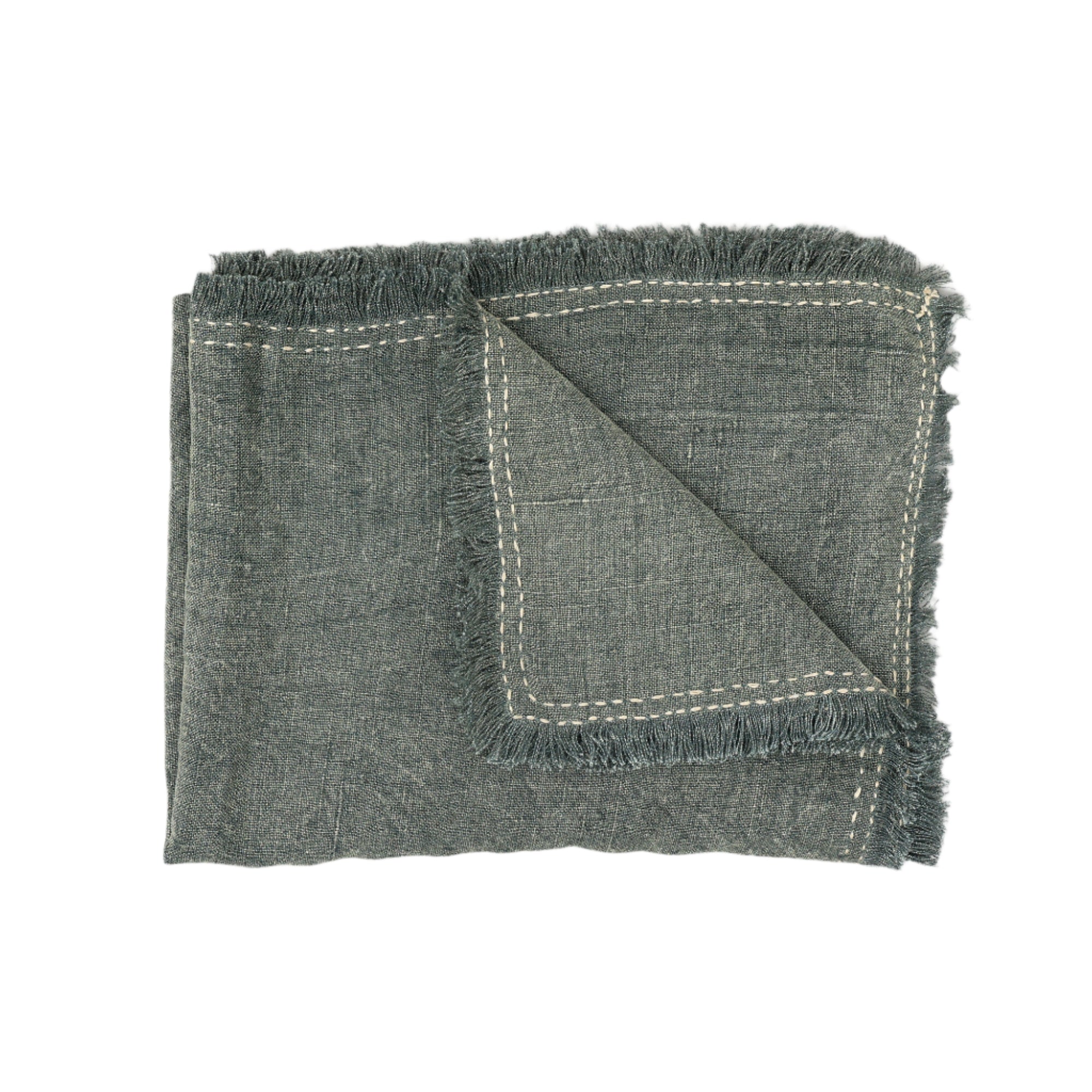 Stonewashed Linen Woven Throw Blanket with Fringe