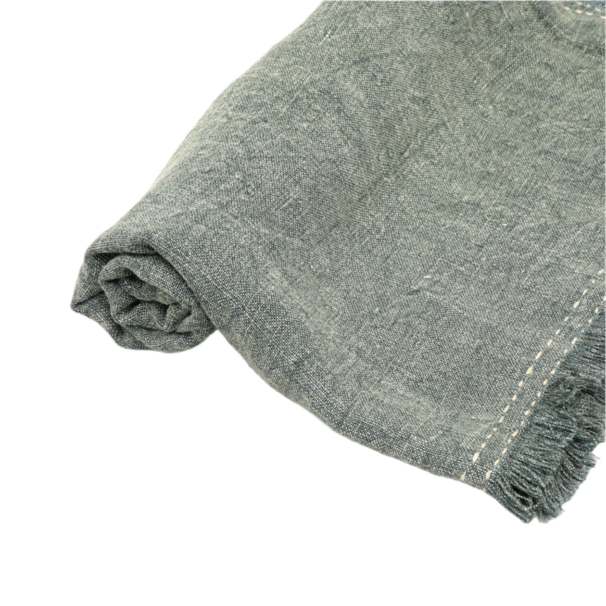 Stonewashed Linen Woven Throw Blanket with Fringe