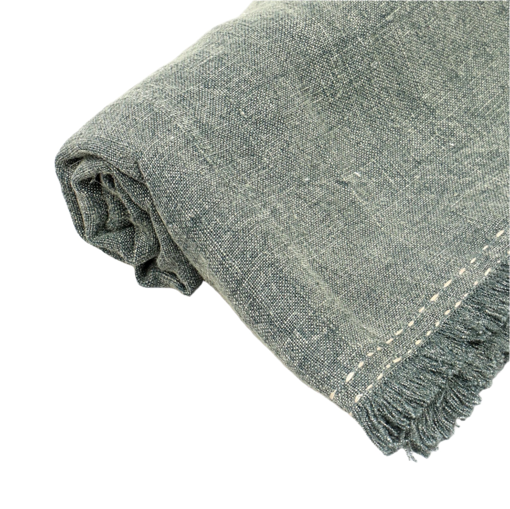 Stonewashed Linen Woven Throw Blanket with Fringe