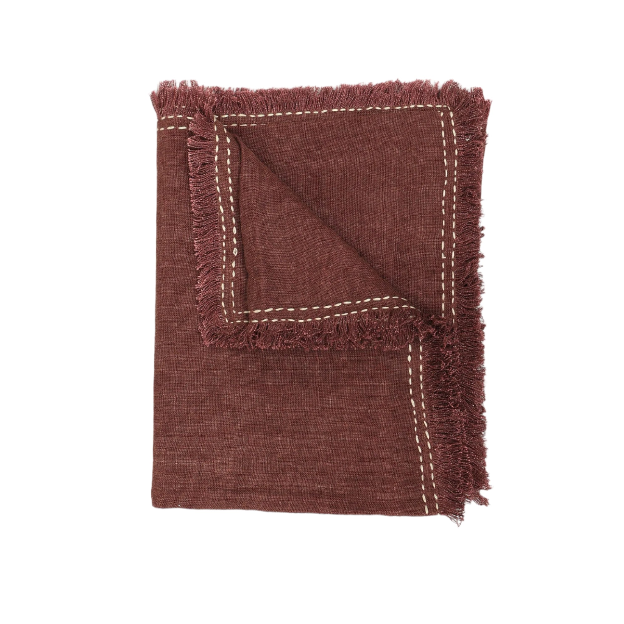 Stonewashed Linen Woven Throw Blanket with Fringe