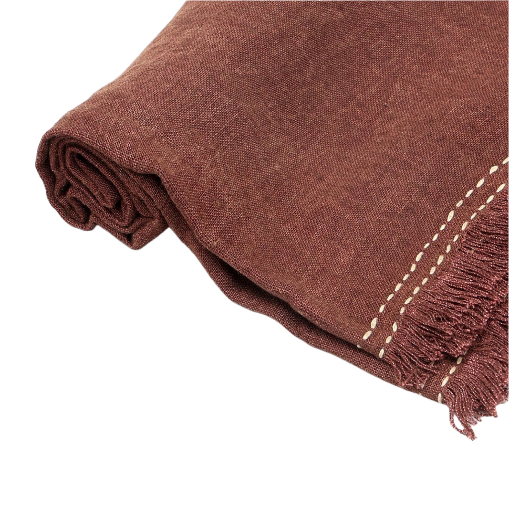 Stonewashed Linen Woven Throw Blanket with Fringe