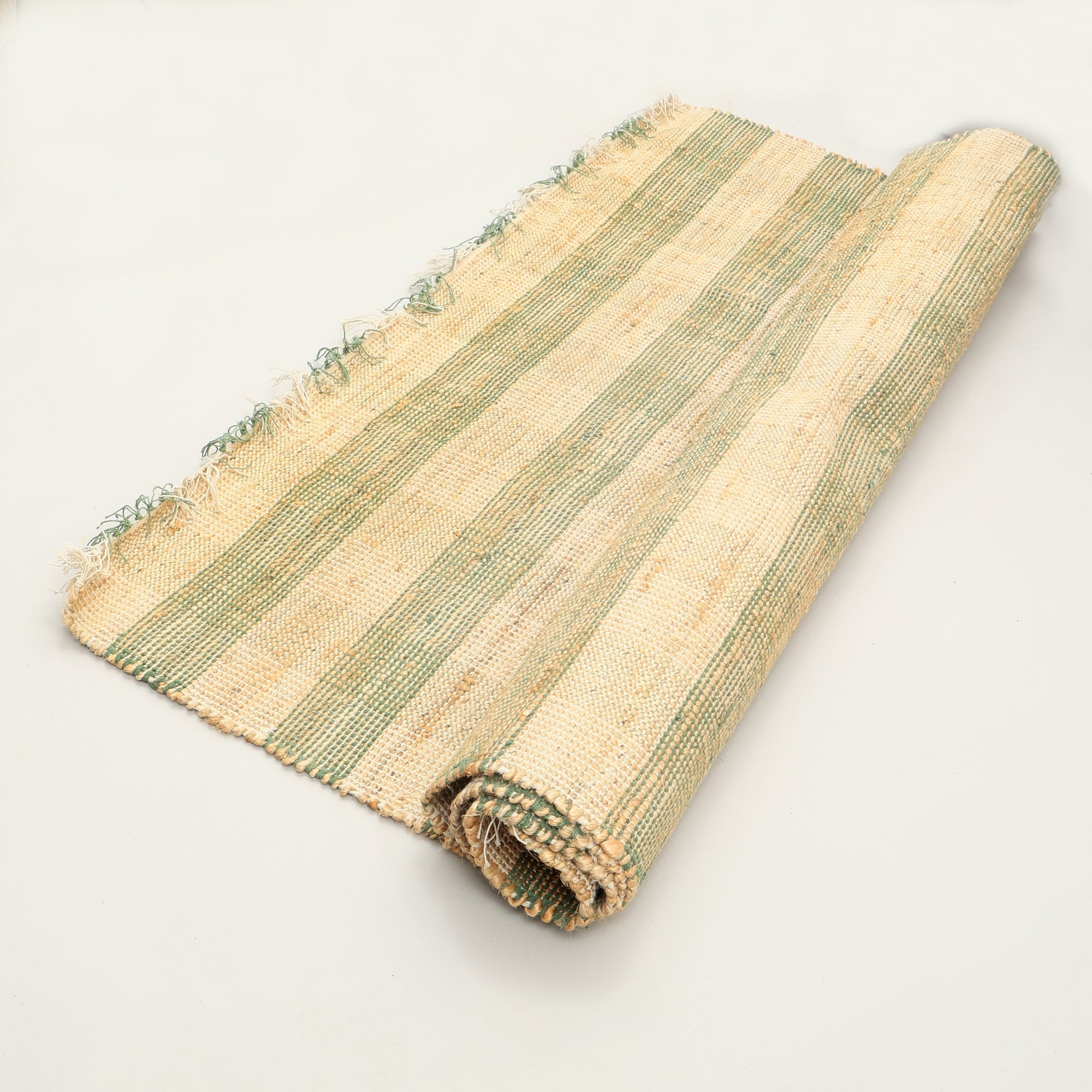 Artisan Hand Woven Jute & Cotton Green Plaid Rug-8X10 ft