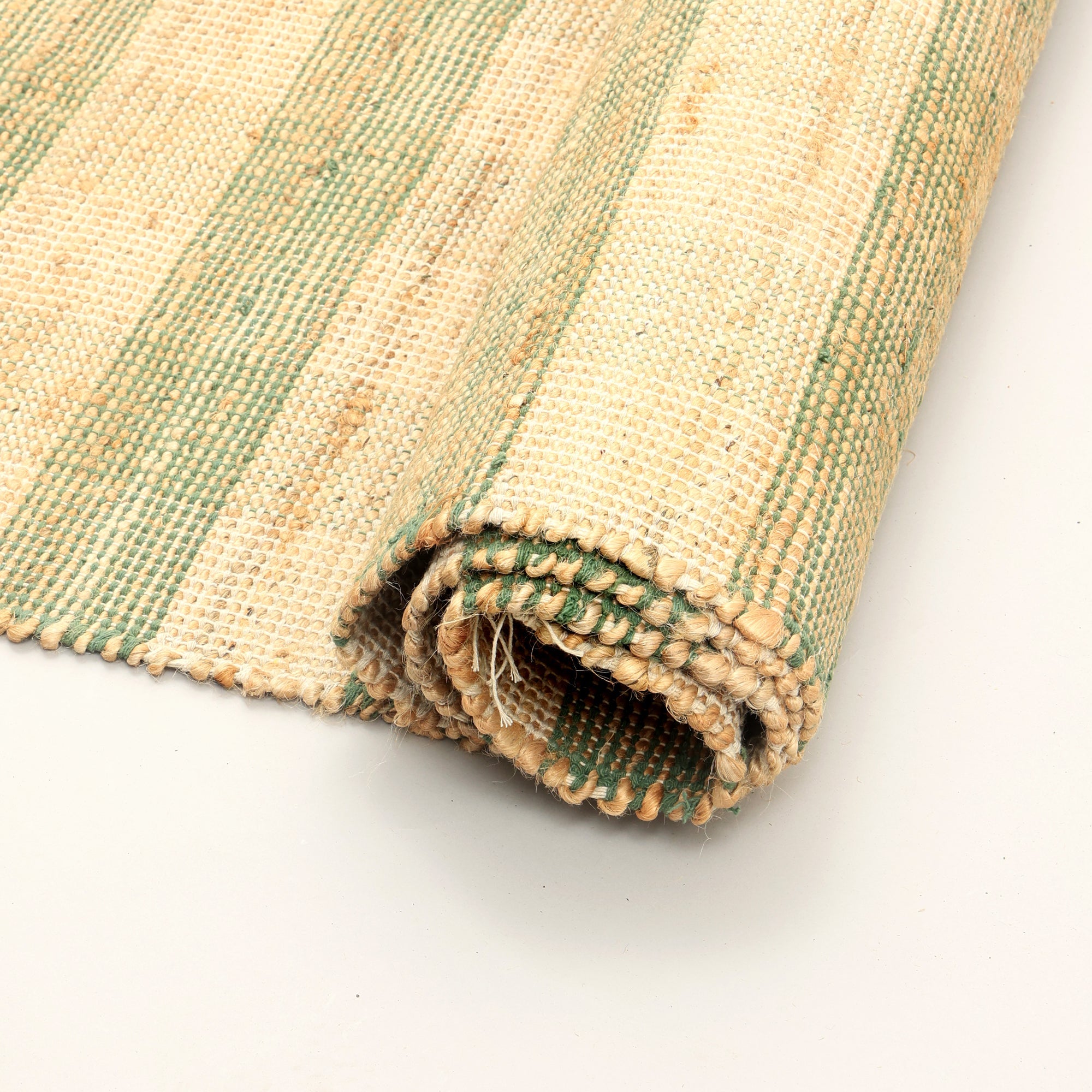 Artisan Hand Woven Jute & Cotton Green Plaid Rug-8X10 ft