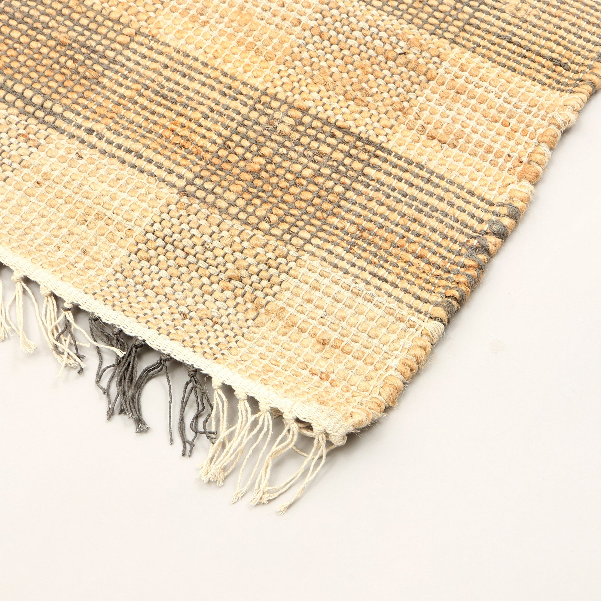 Artisan Hand Woven Jute & Cotton Grey Plaid Rug-5X7 ft
