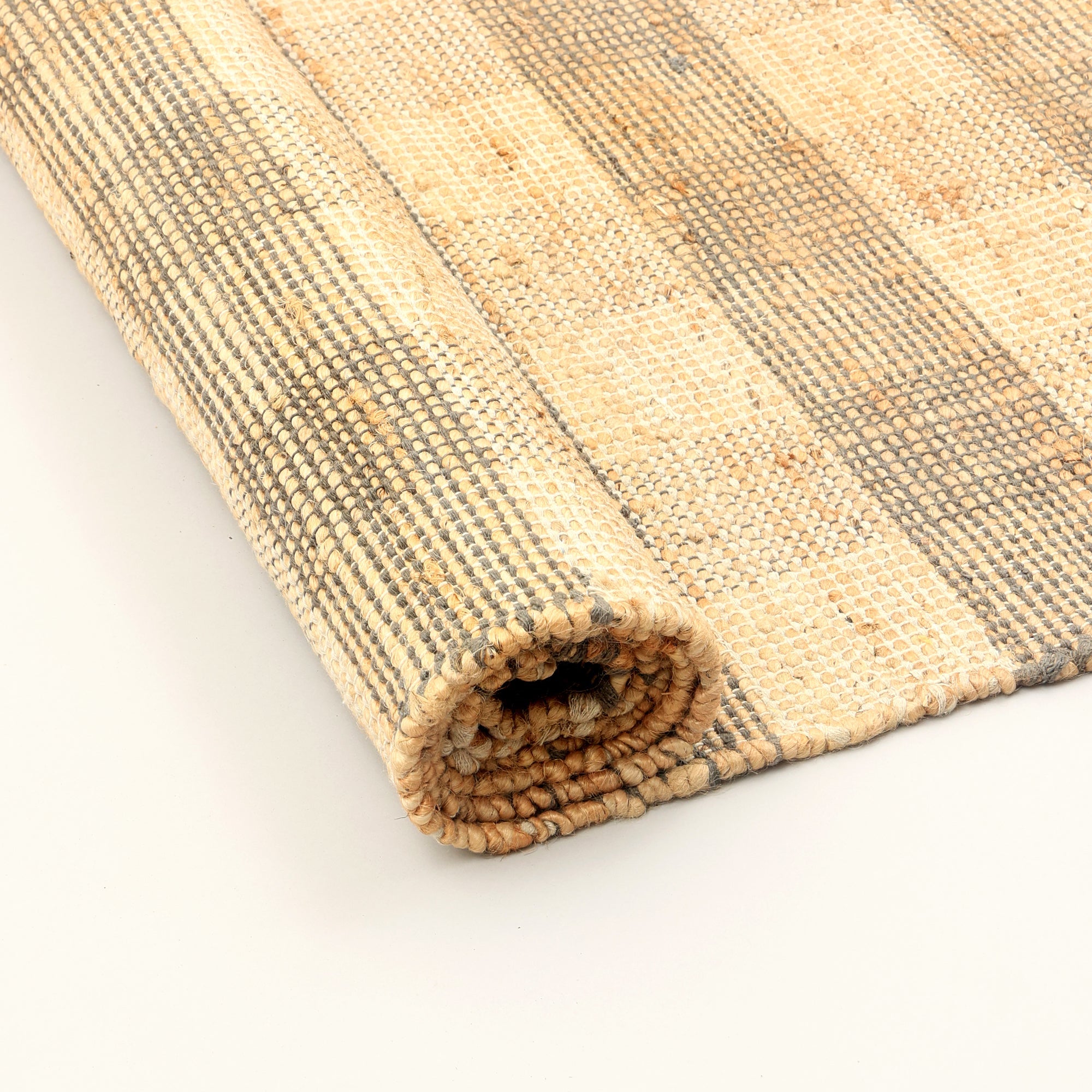 Artisan Hand Woven Jute & Cotton Grey Plaid Rug-5X7 ft