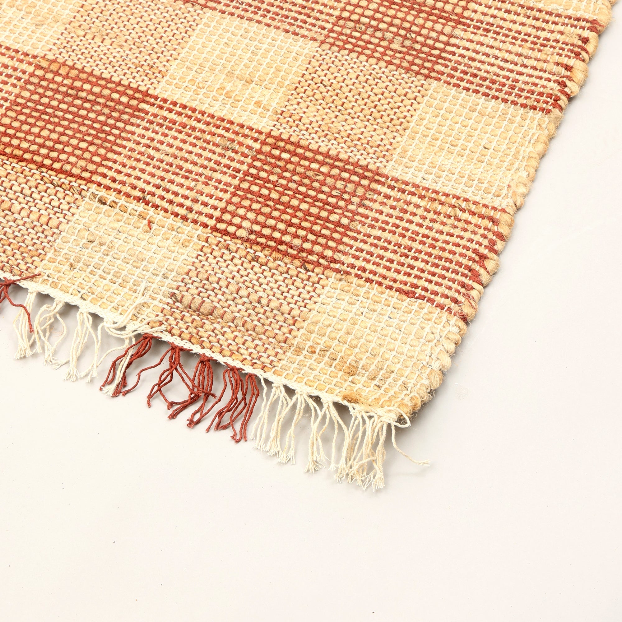 Artisan Hand Woven Jute & Cotton Brown Plaid Rug-6X9 ft