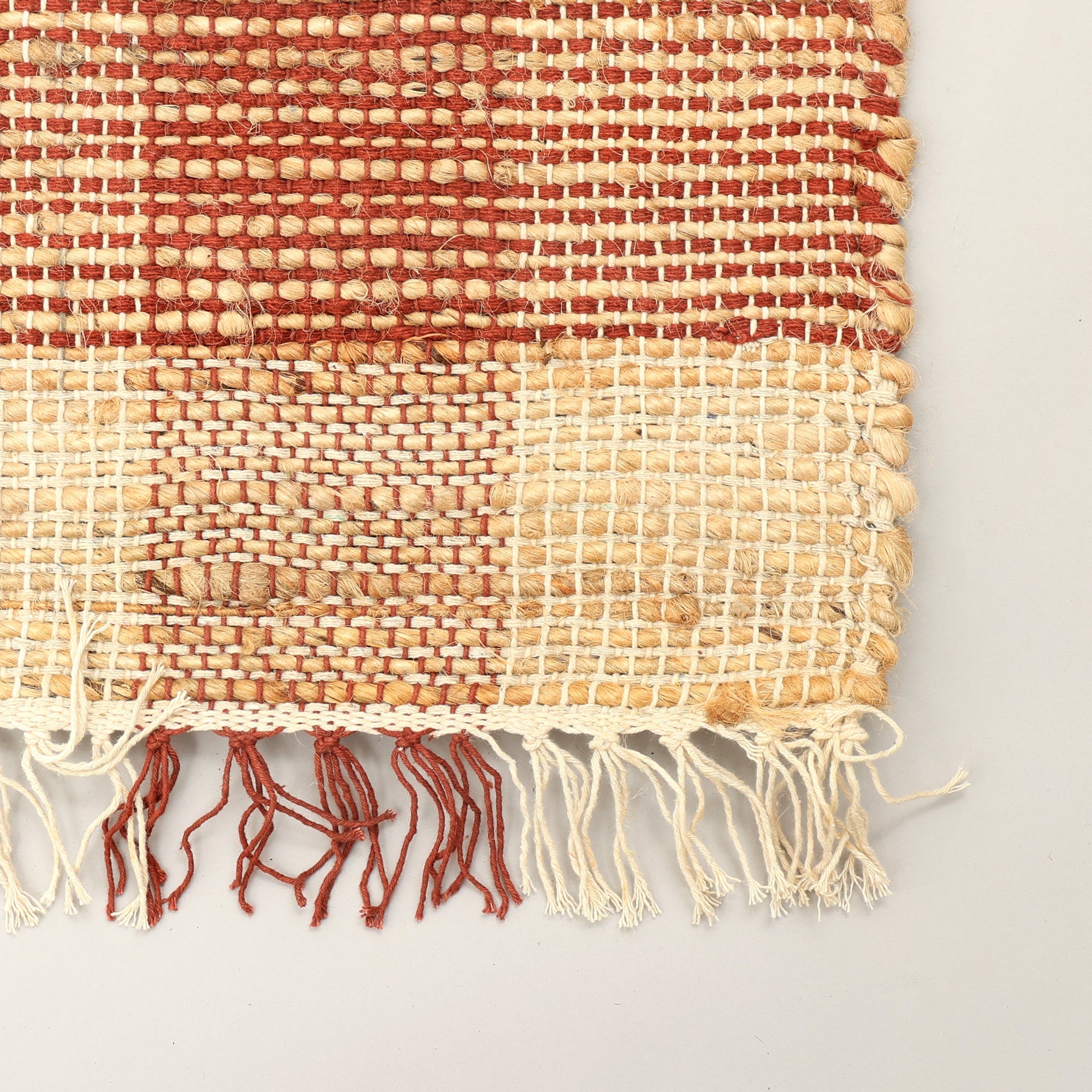 Artisan Hand Woven Jute & Cotton Brown Plaid Rug-6X9 ft