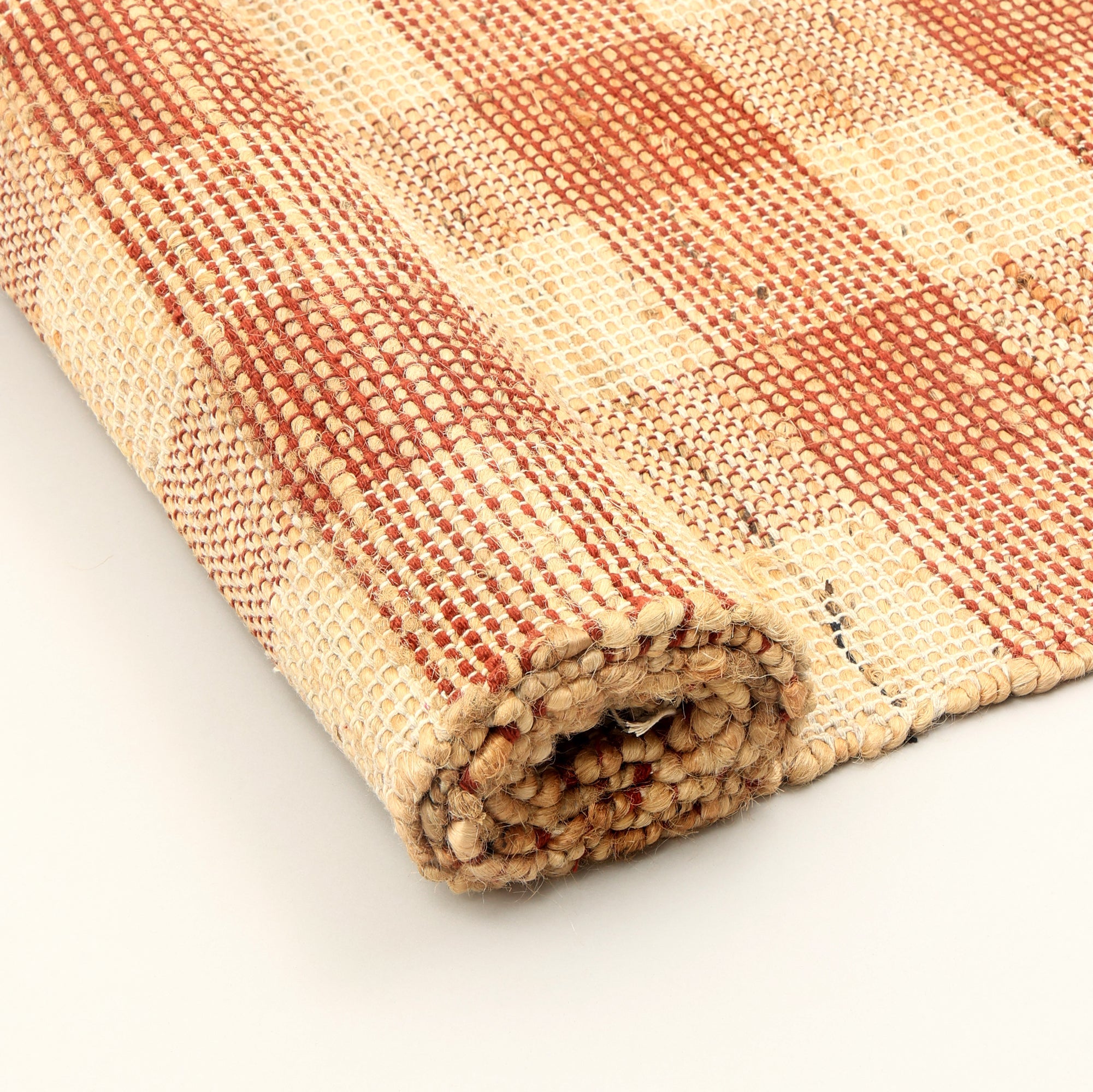 Artisan Hand Woven Jute & Cotton Brown Plaid Rug-6X9 ft