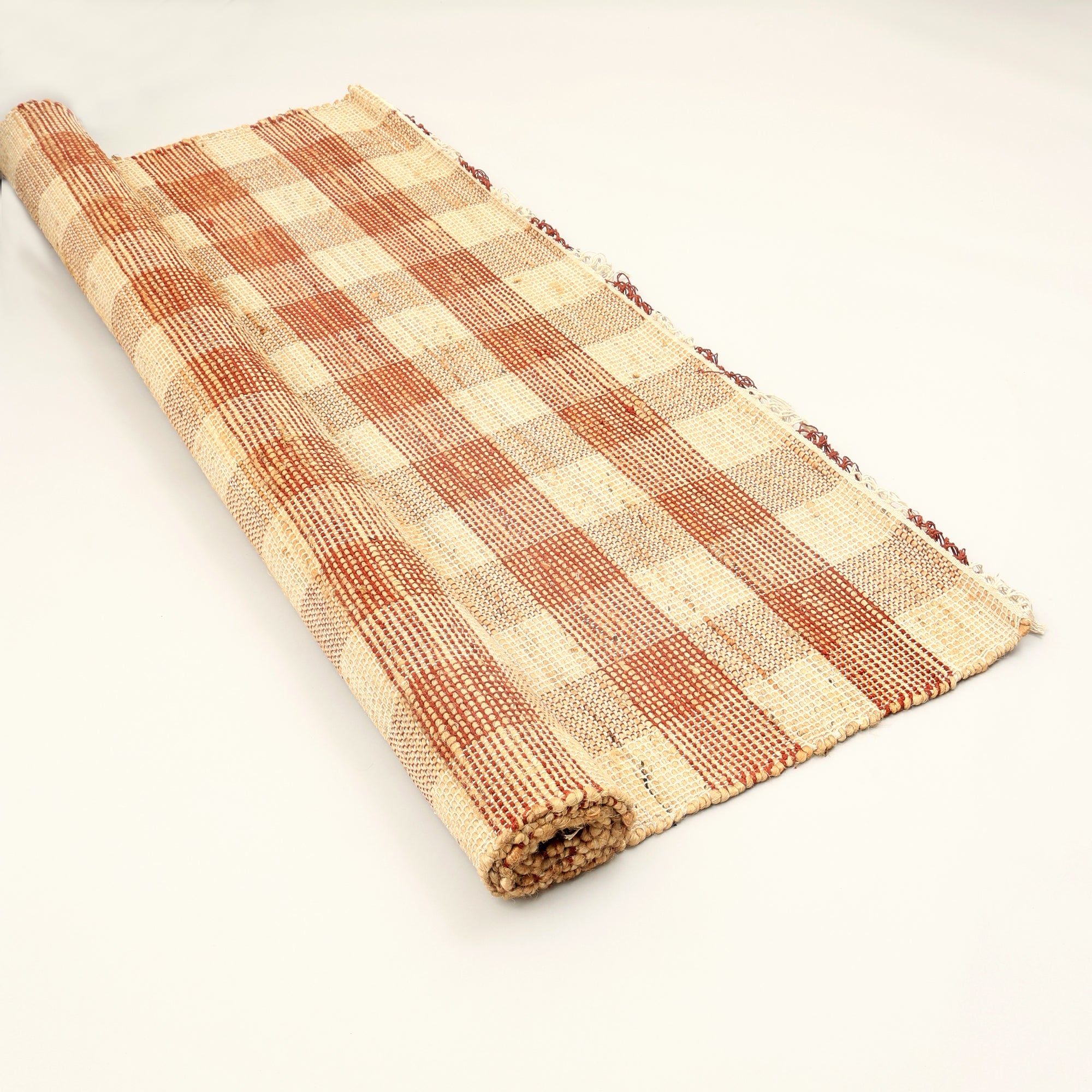 Artisan Hand Woven Jute & Cotton Brown Plaid Rug-6X9 ft