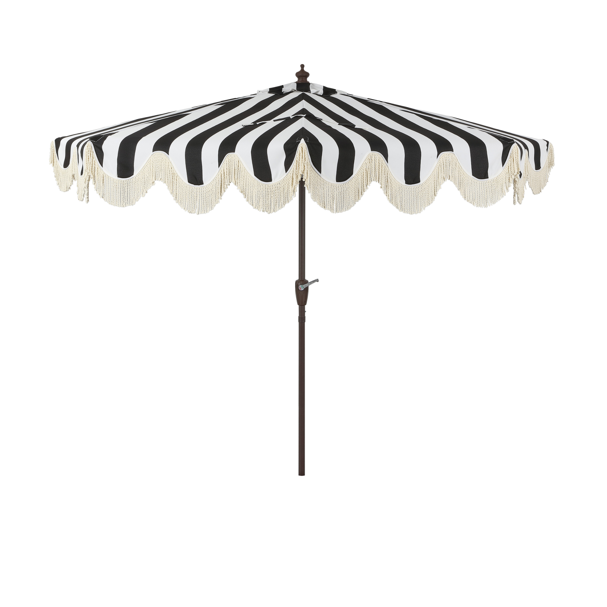 Beverly Stripe Designer Classic Scalloped Fringe Half Market Patio Umbrella with Crank
