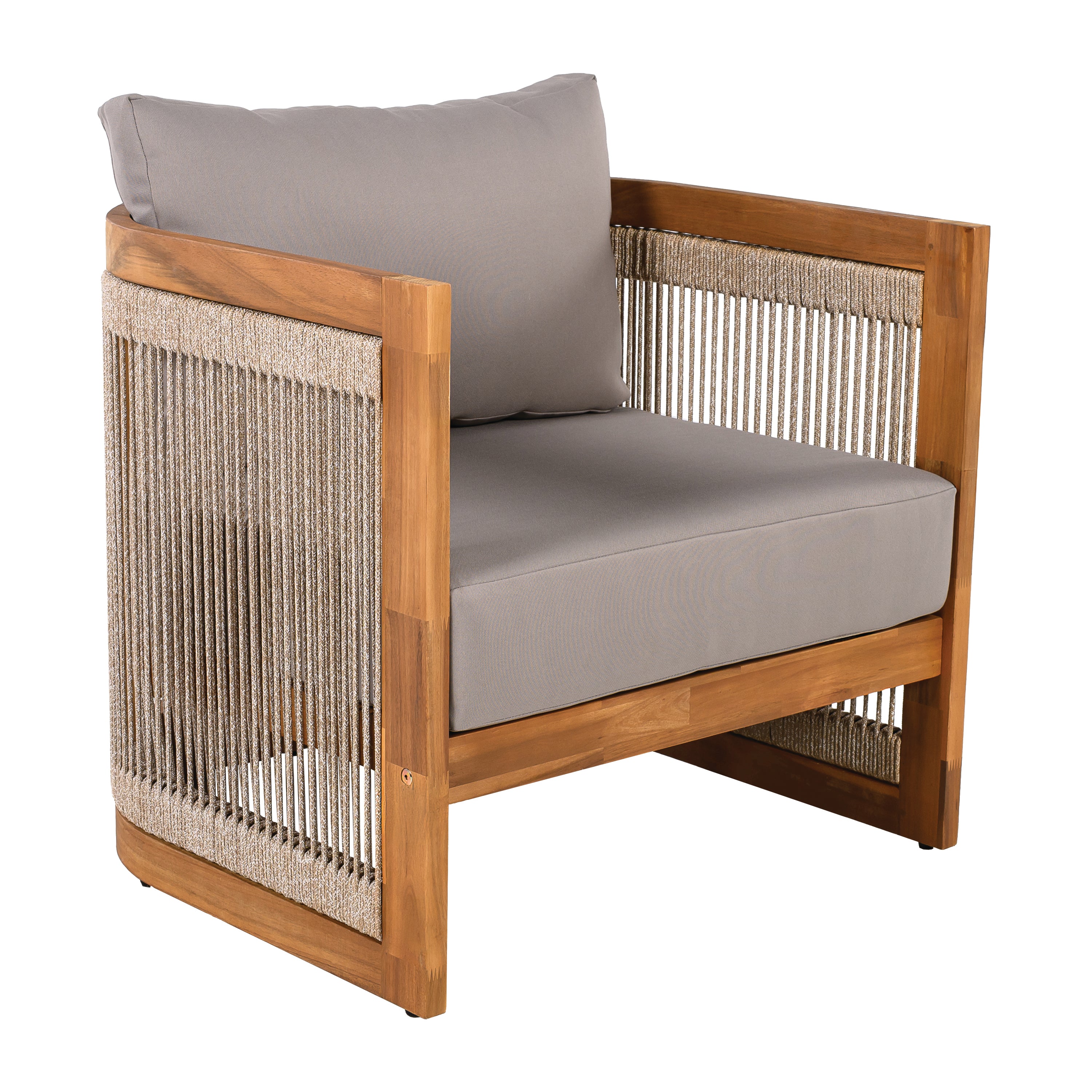 Sundara Acacia Wood Outdoor Club Chair with Handwoven Rope Accents