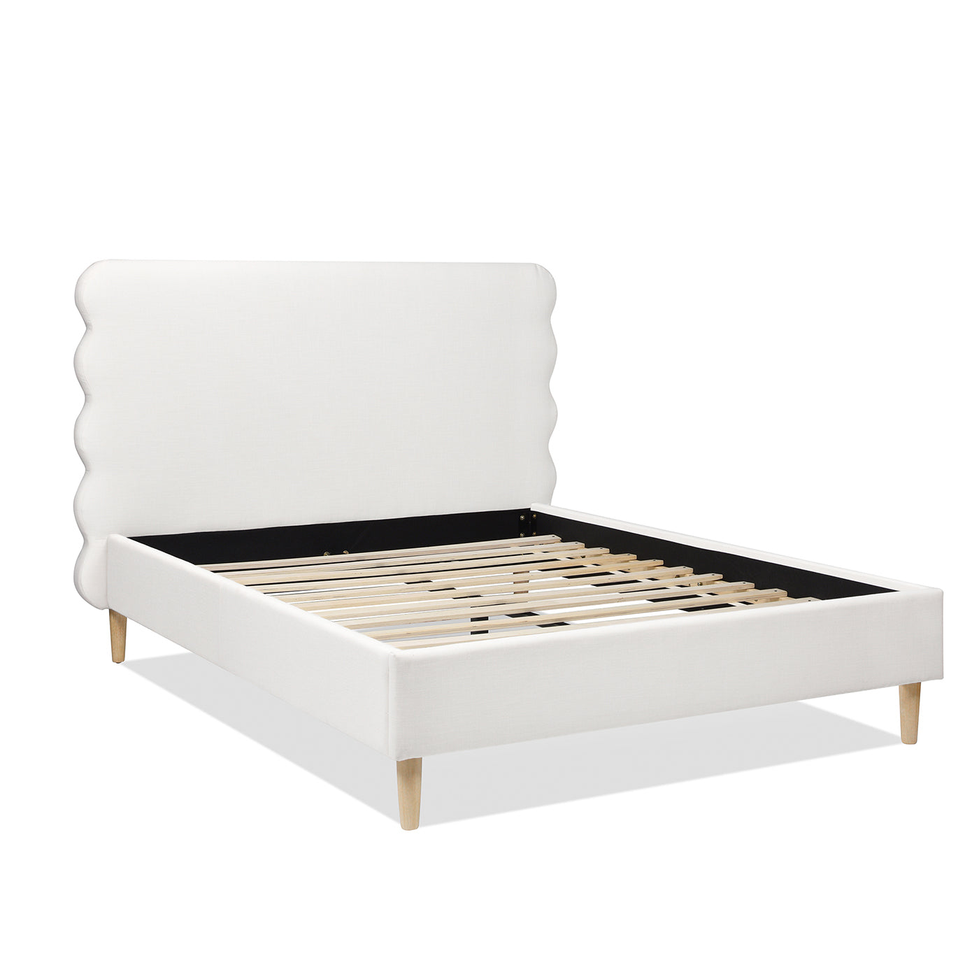 Essencee Upholstered Platform Bed with Wavy Headboard and Wood Legs