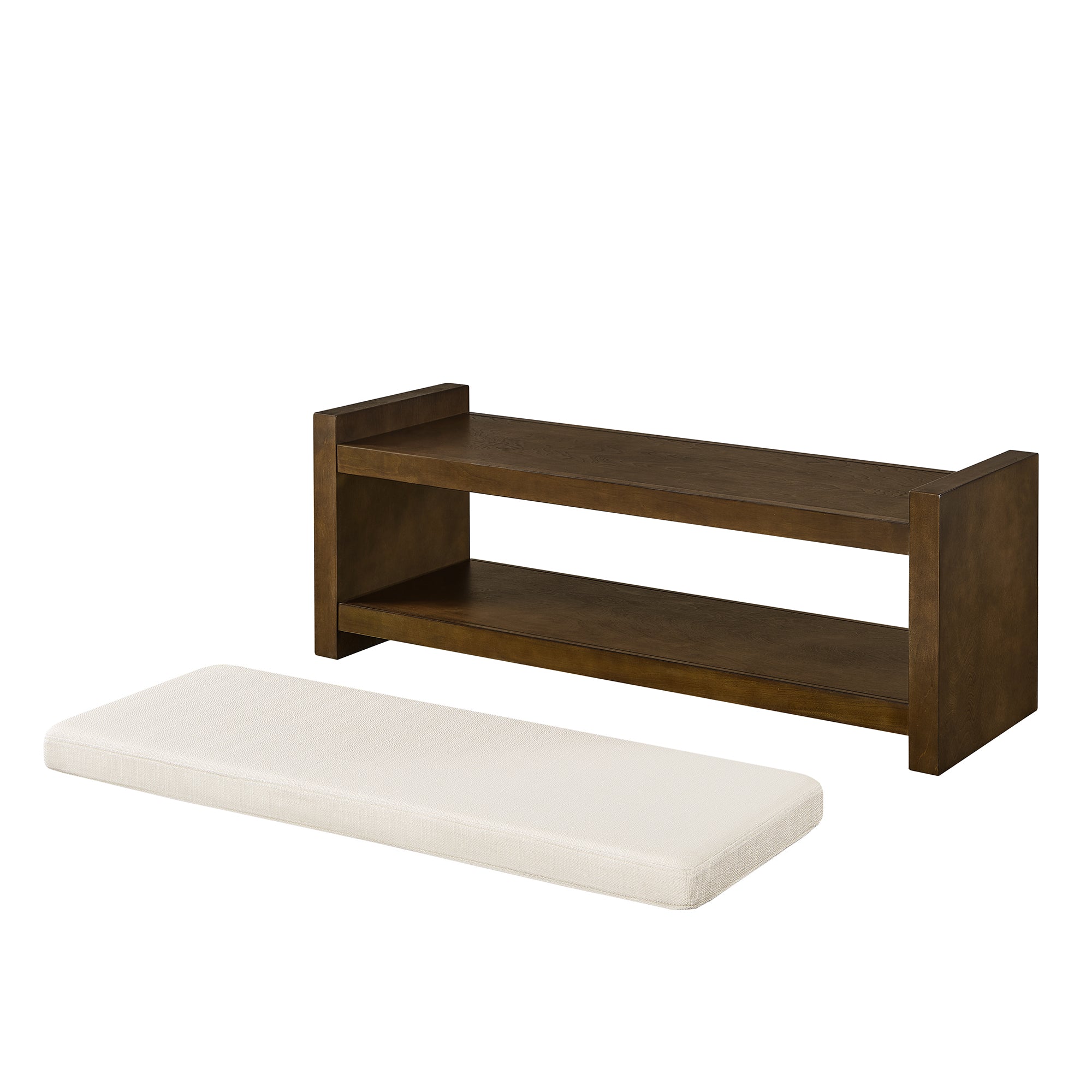 Accent Bench with Lower Shelf Shoe Rack and Padded Seating