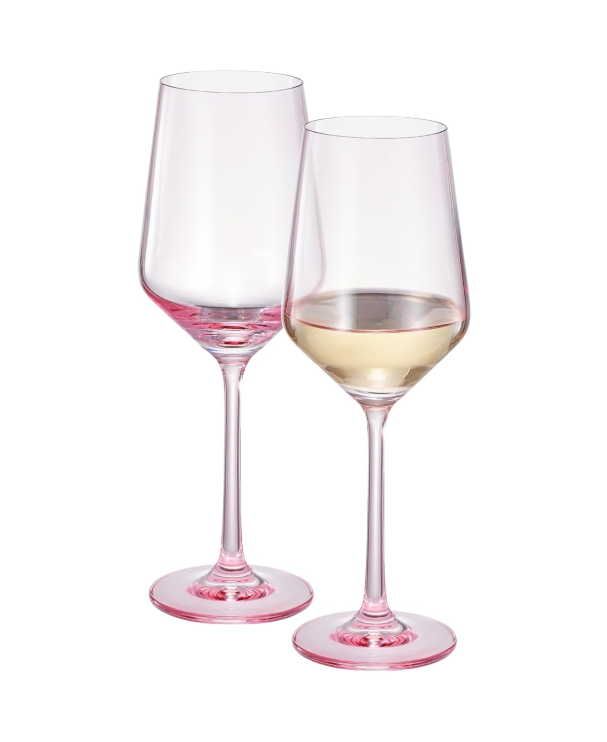 Poptail Pink Colored Crystal Wine Glasses Set of 2