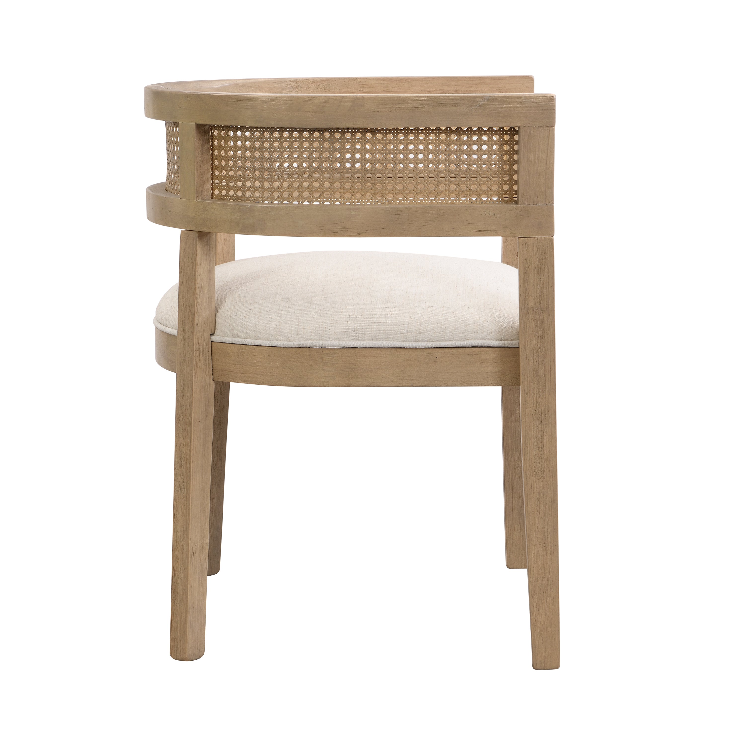 Asbury 7-Piece Mid-Century Modern Wood Upholstered Dining Set with Rattan U-Back Chairs
