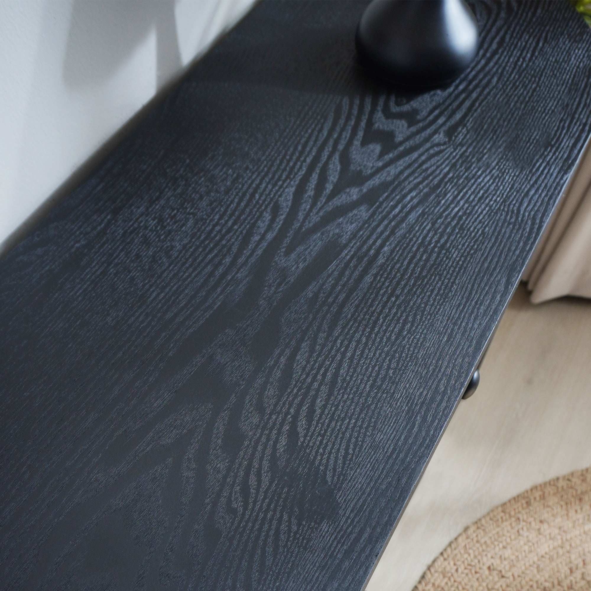 Jawaha Black Carved Wooden Console Table with Lower Storage Shelf