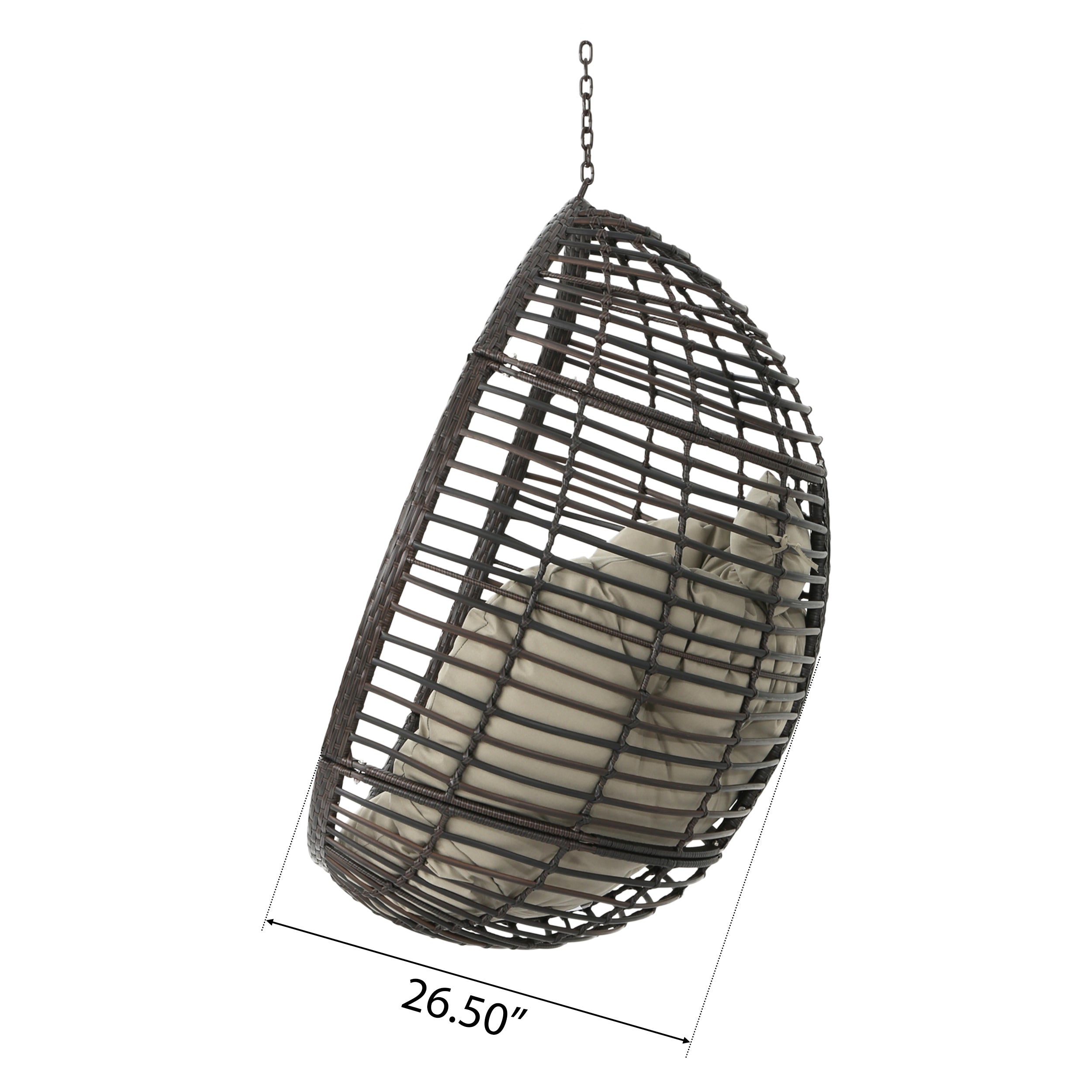 Liberation Outdoor Hanging Basket Chair with Metal Frame and Seat Cushion