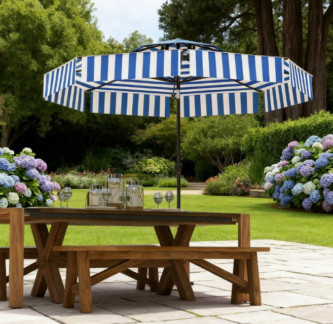 Bistro Stripe 2-Tier Vented Tiltable Patio Umbrella with Crank