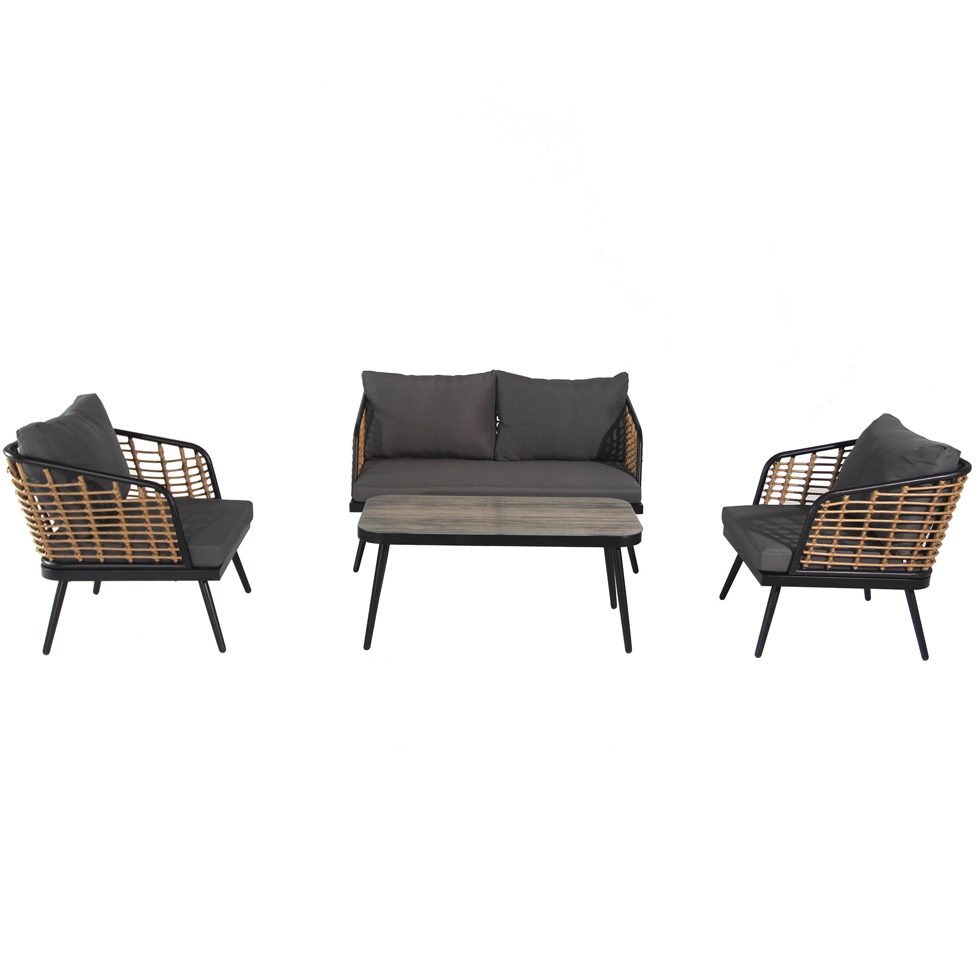 4-Piece Patio Set with Coffee Table, Loveseat and 2 Single Sofas