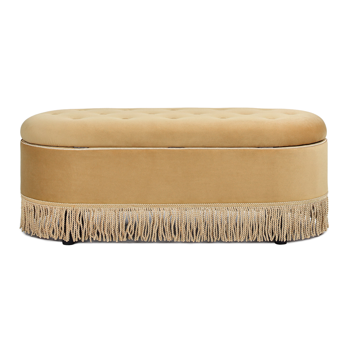 Melinda 48.5" Oval Tufted Bullion Fringe Storage Bench, Olive Green Performance Velvet