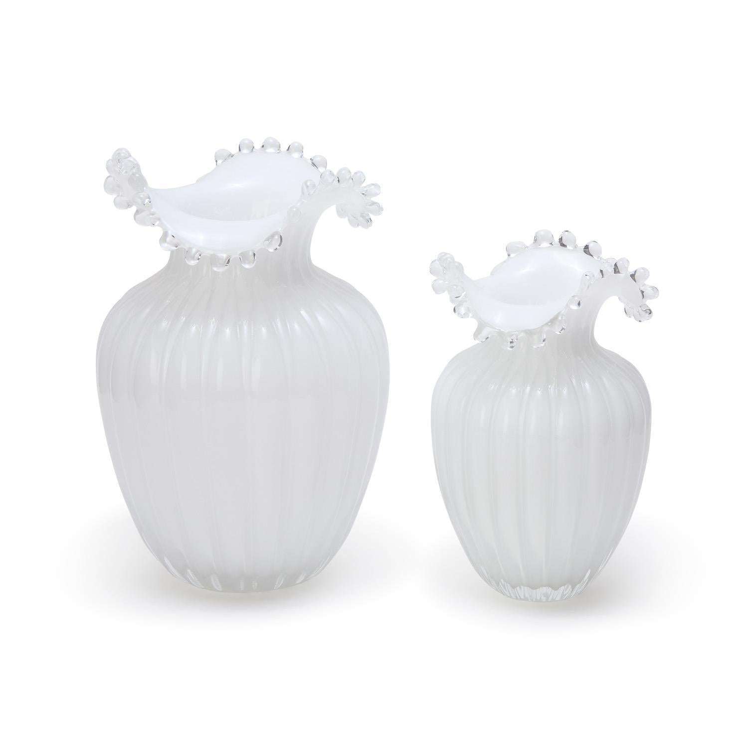 Glass Pearl White Vases, Set of 2