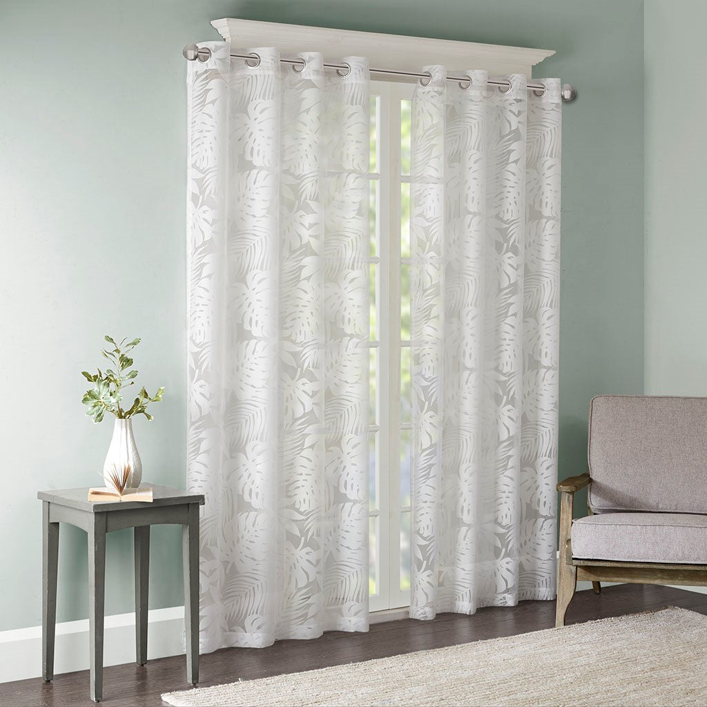 Leilani Palm Leaf Burnout Window Sheer White