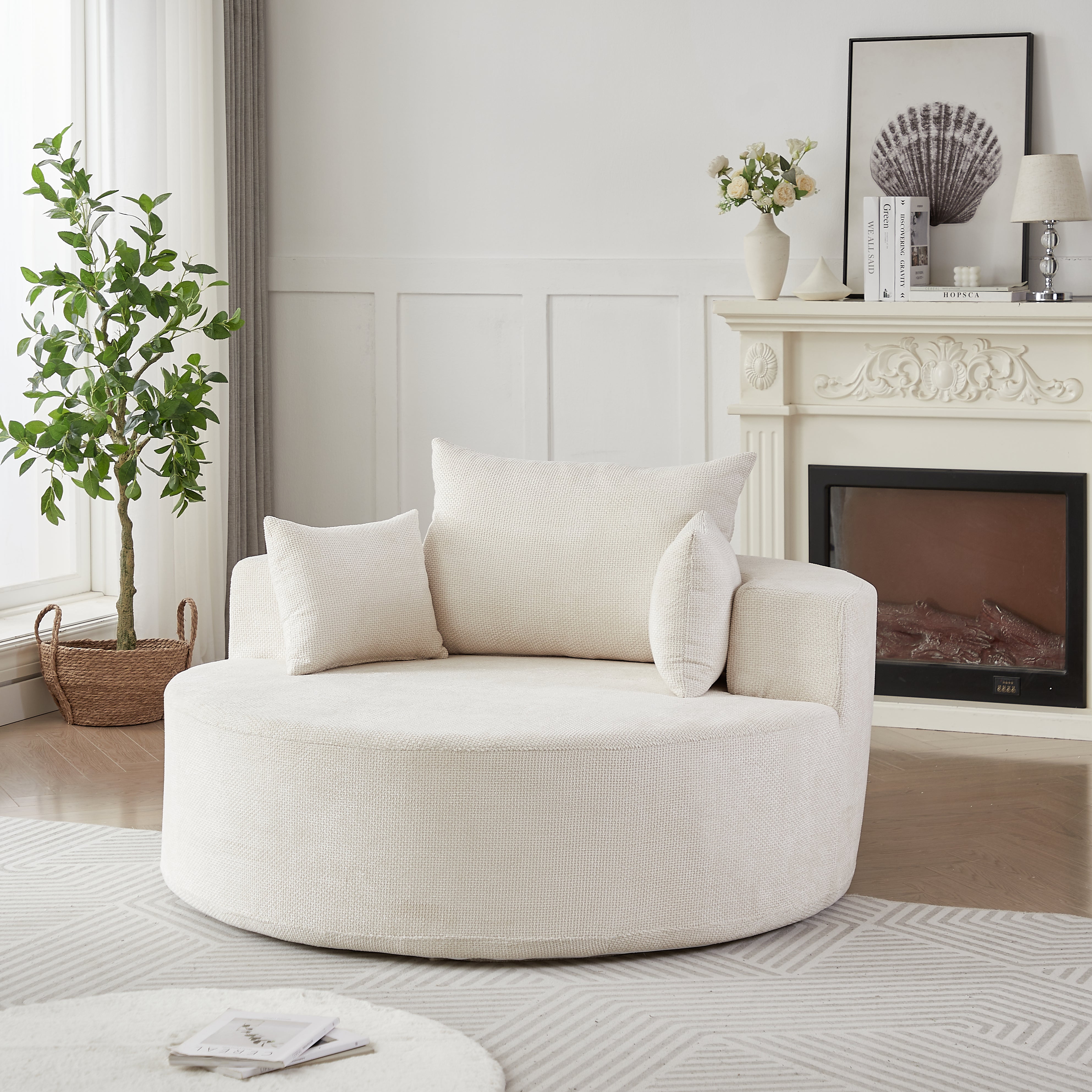 Oversized Chenille Swivel Lounge Chair