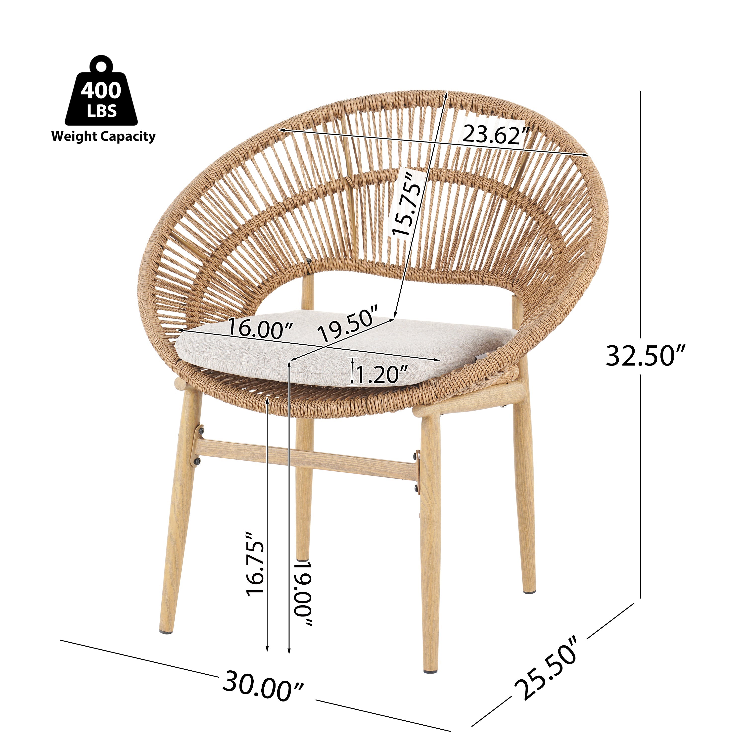Cyril Outdoor Wicker Papasan Style Dining Chair, Set of 2