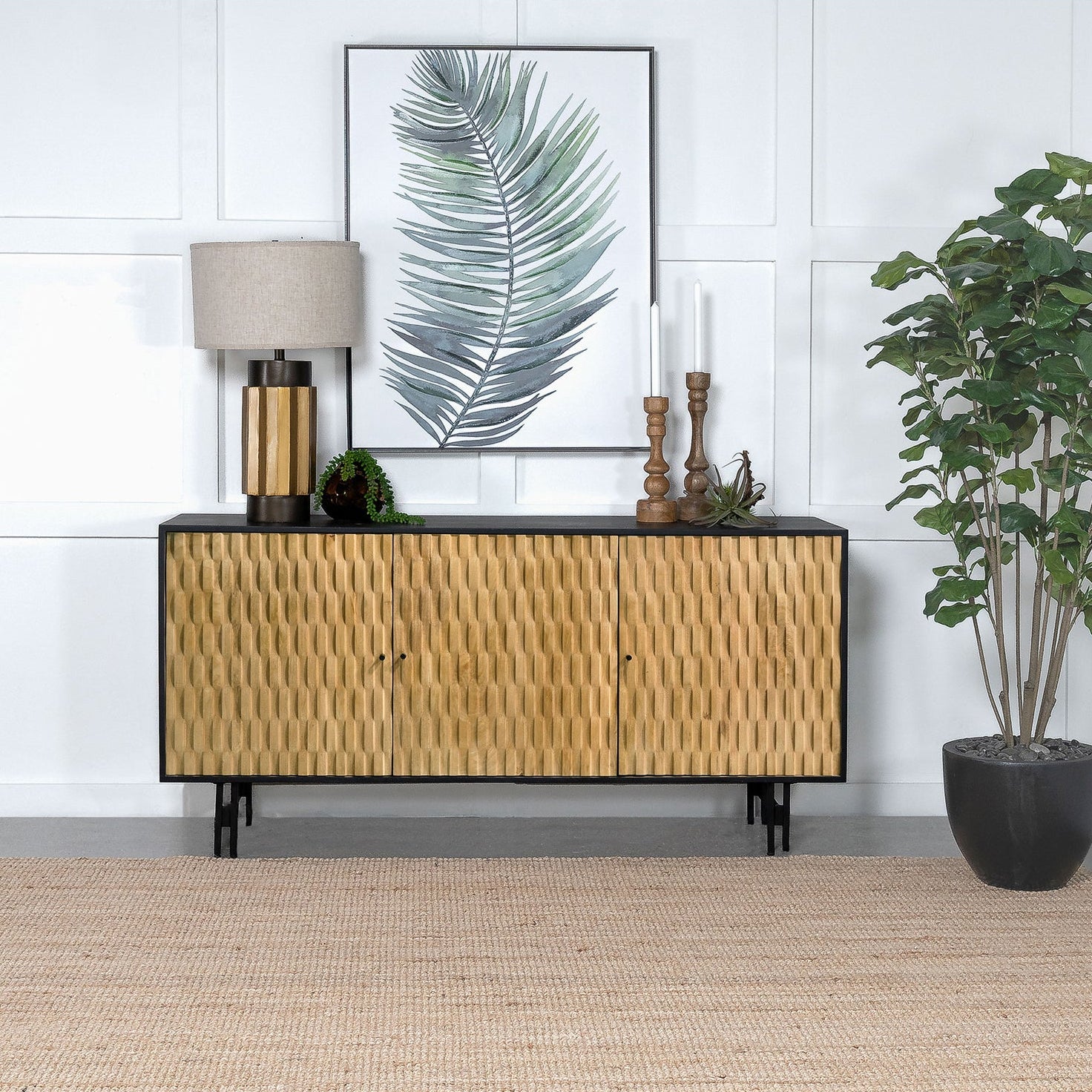 Madrid Natural and Black 3-Door Accent Cabinet