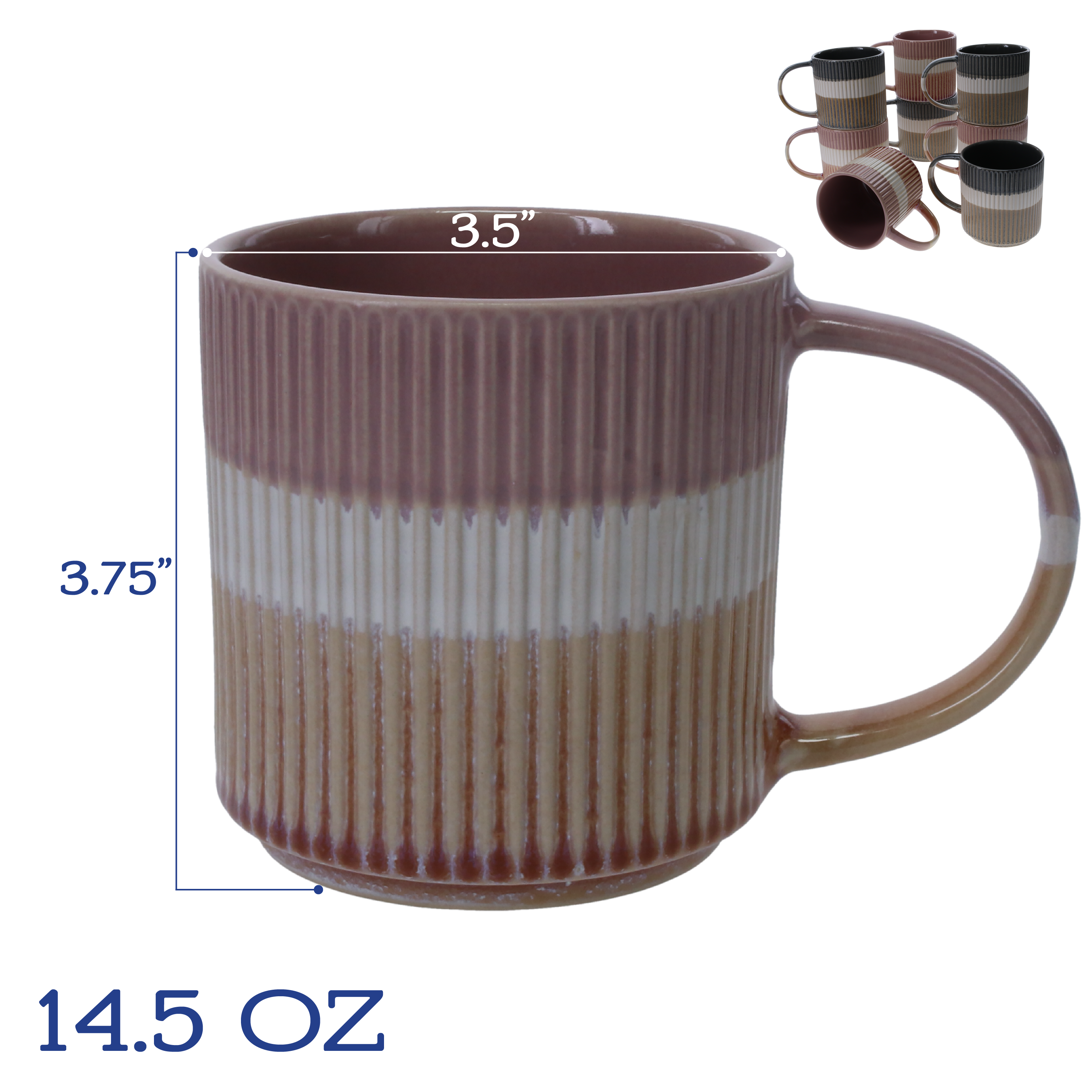 Tri-Color Mugs, Set of 8