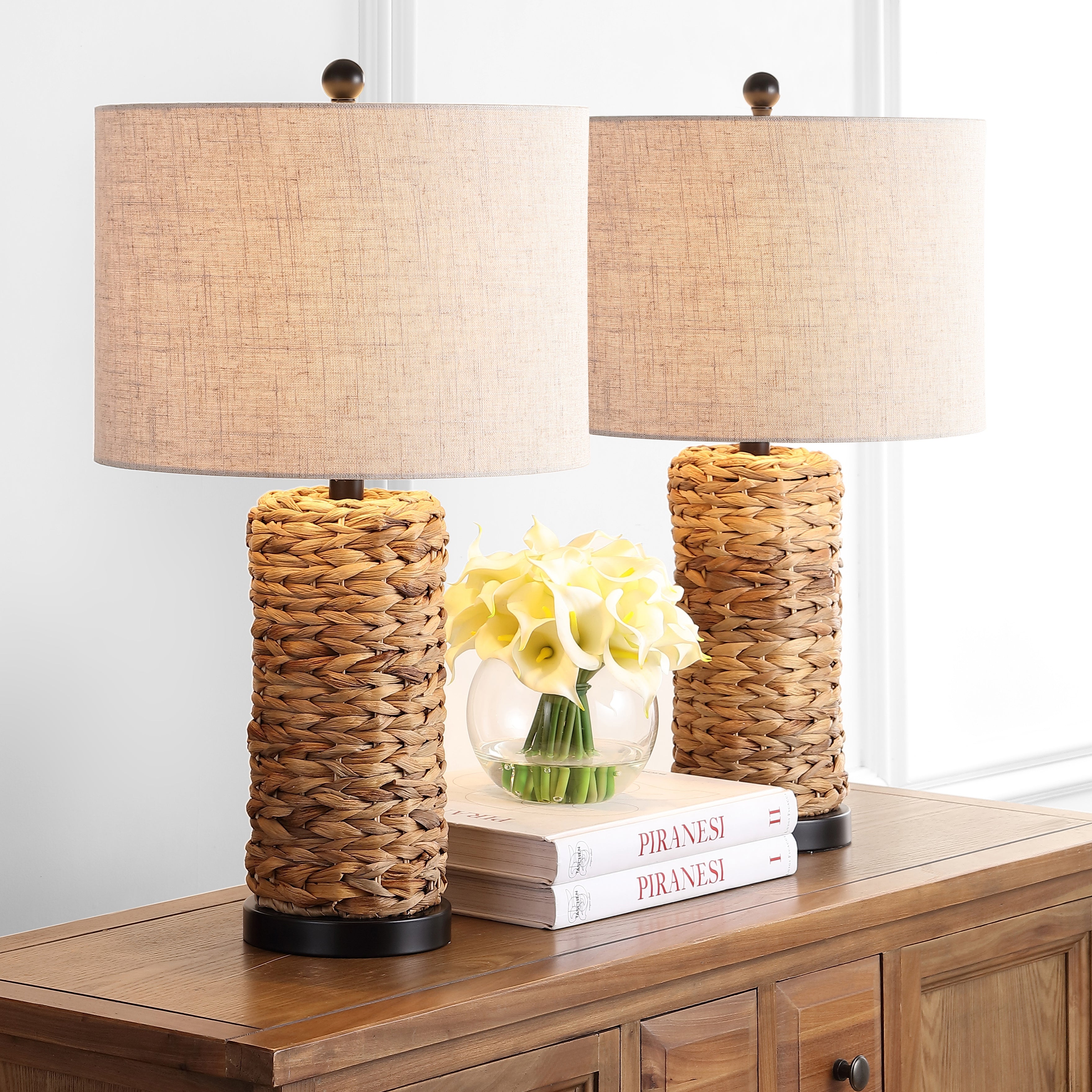 Elicia Coastal Water Hyacinth LED Table Lamp, Set of 2