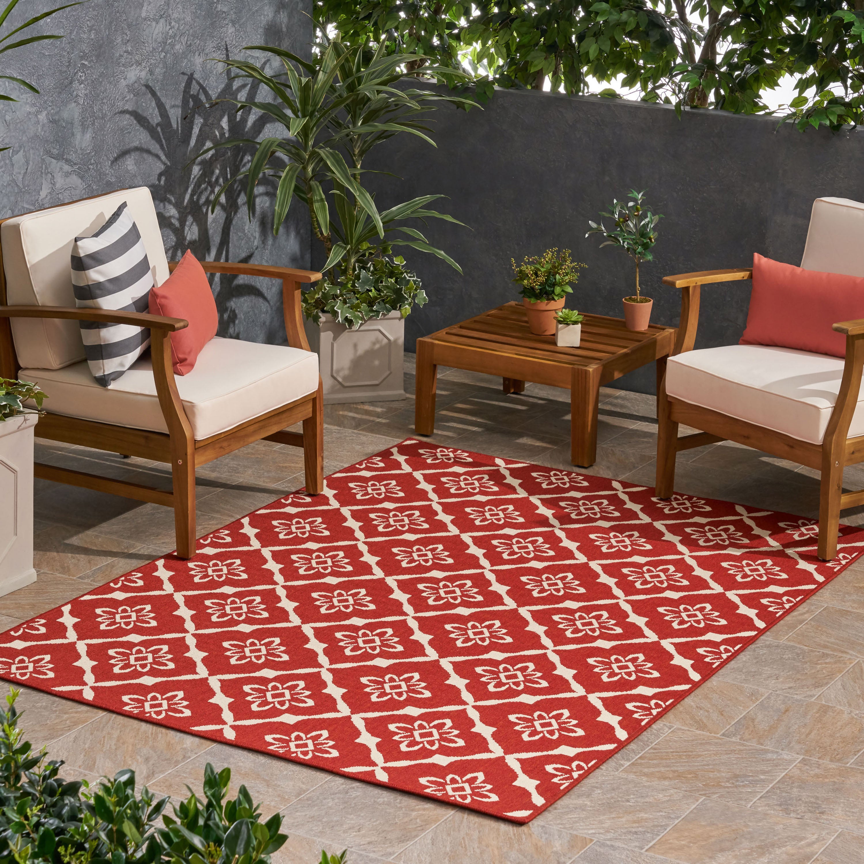 84"x63" Outdoor Rug with Loop Pile Texture and Rectangle Shape