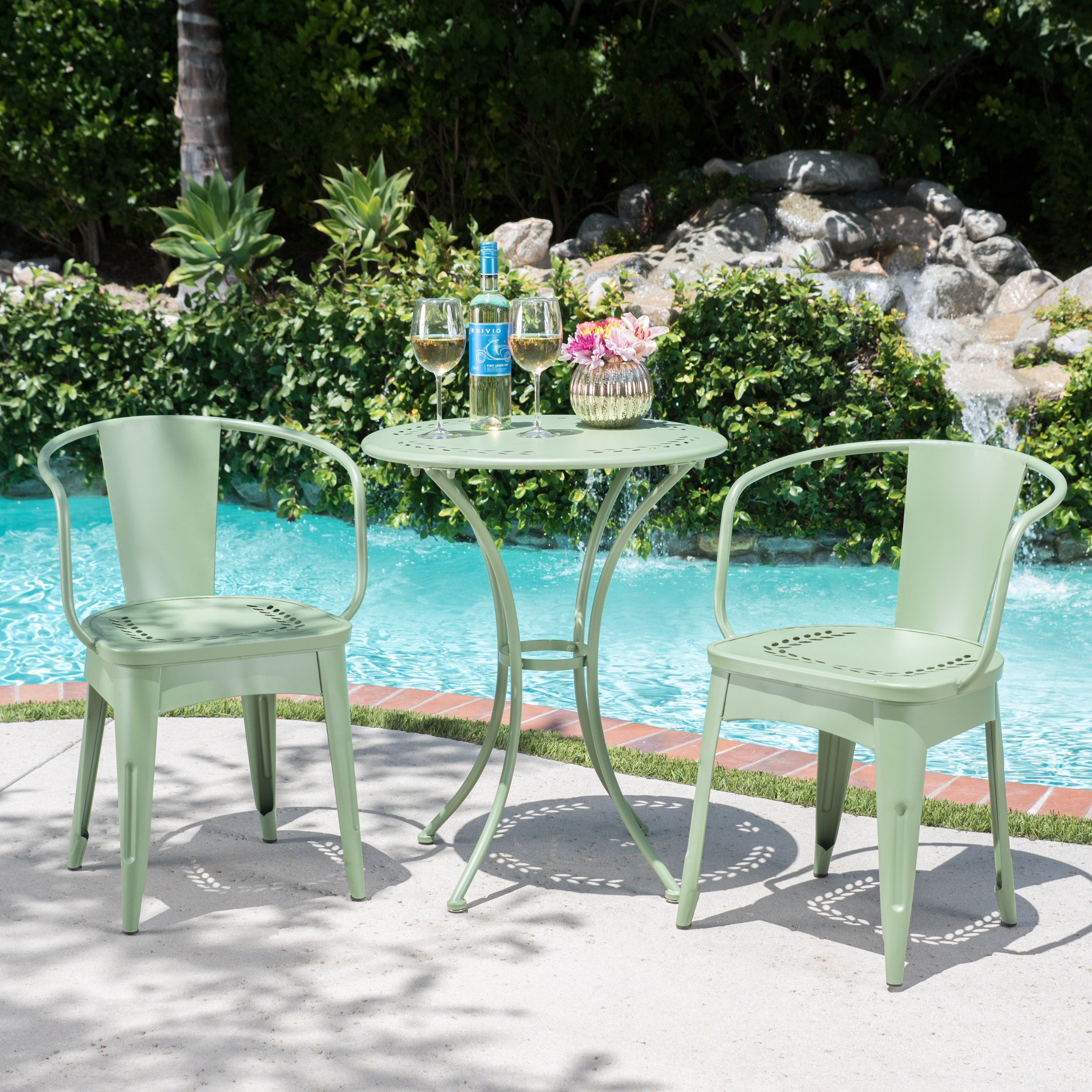 Pursuant 3-Piece Iron Bistro Set with Round Table and 2 Curved Back Chairs
